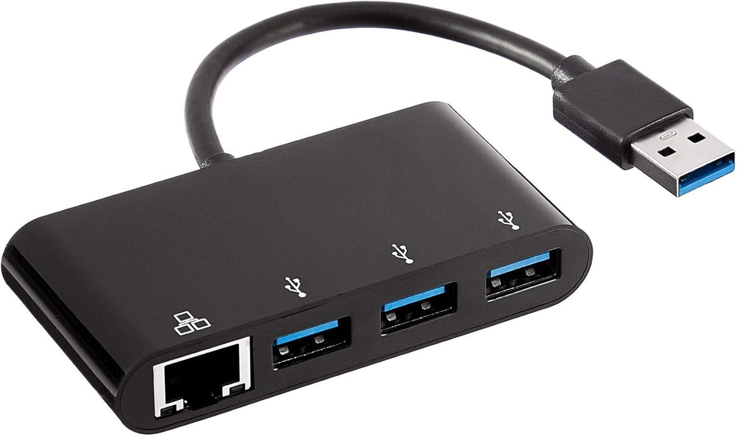 Amazon Basics 4-Port Adapter With 3 USB 3.0 USB-A Ports & 1 RJ45 Gigabit Ethernet Port, Black