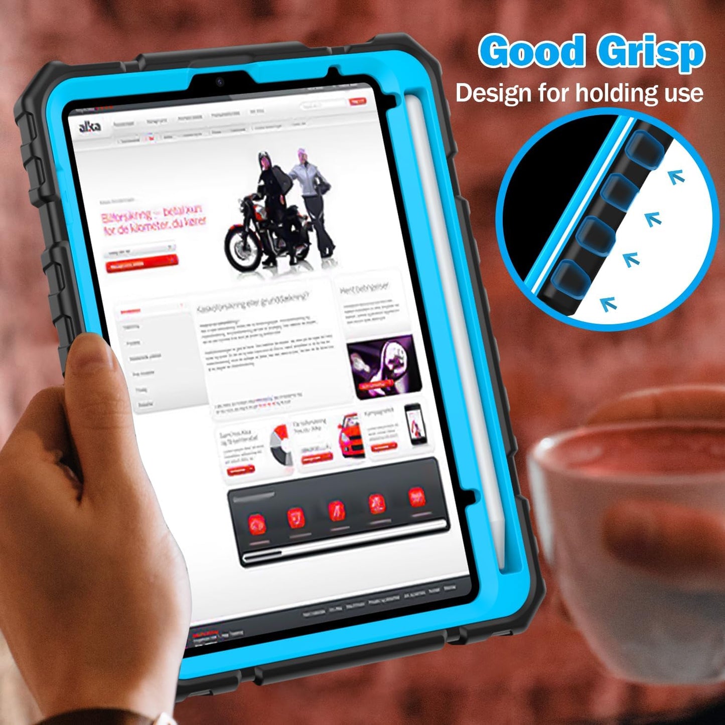 Grifobes Case for iPad Mini 7 (A17 Pro) 2024 / Mini 6 2021 8.3 inch, Heavy Duty Shockproof Rugged Cover with Pencil Holder Stand, for I Pad Mini 7th/6th Gen 8.3" Case for Kids Boys (Black+Blue)