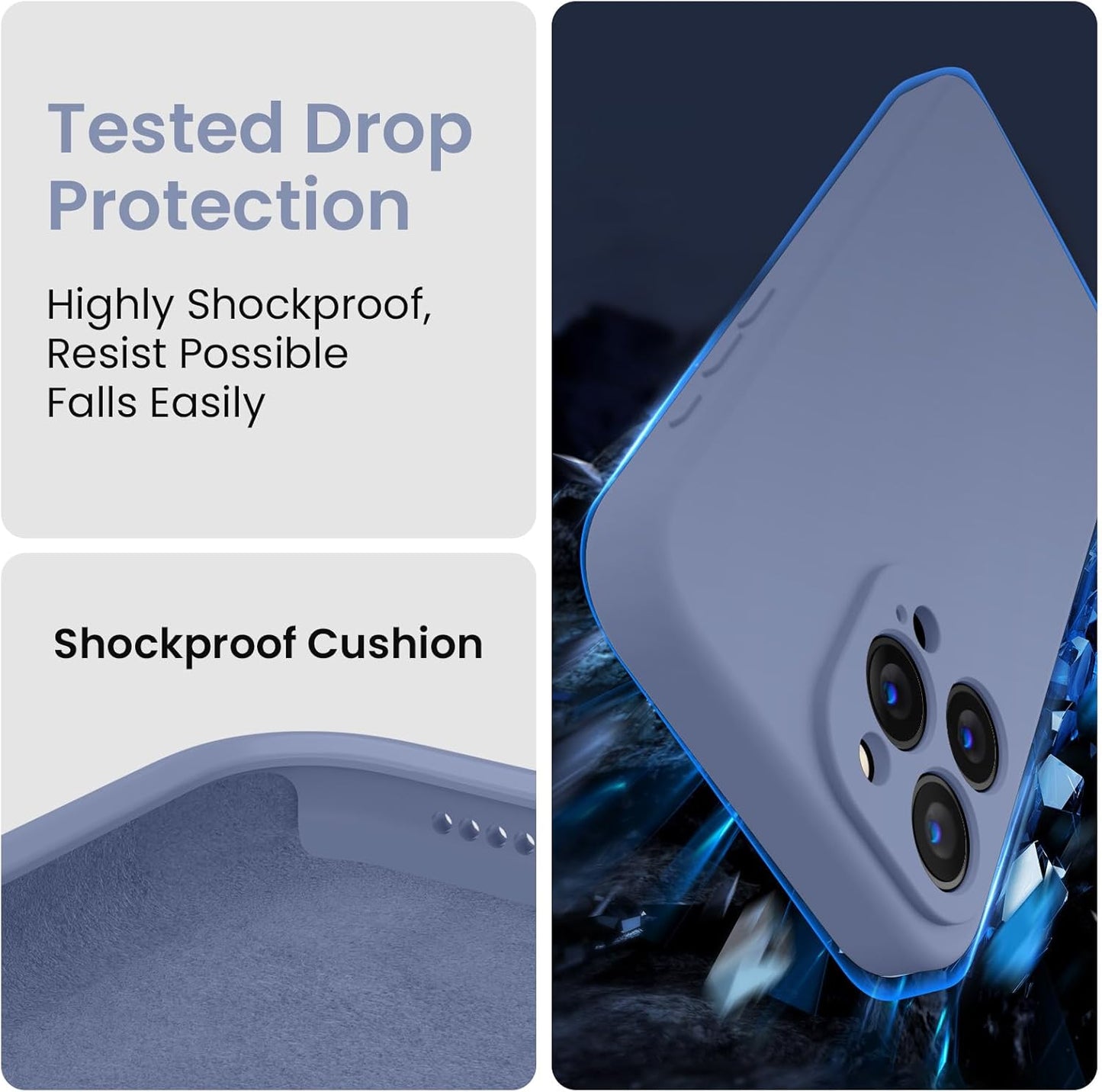 FireNova Designed for iPhone 15 Pro Case, Silicone Upgraded [Camera Protection] Phone Case with [2 Screen Protectors], Soft Anti-Scratch Microfiber Lining Inside, 6.1 inch, Lavender Gray