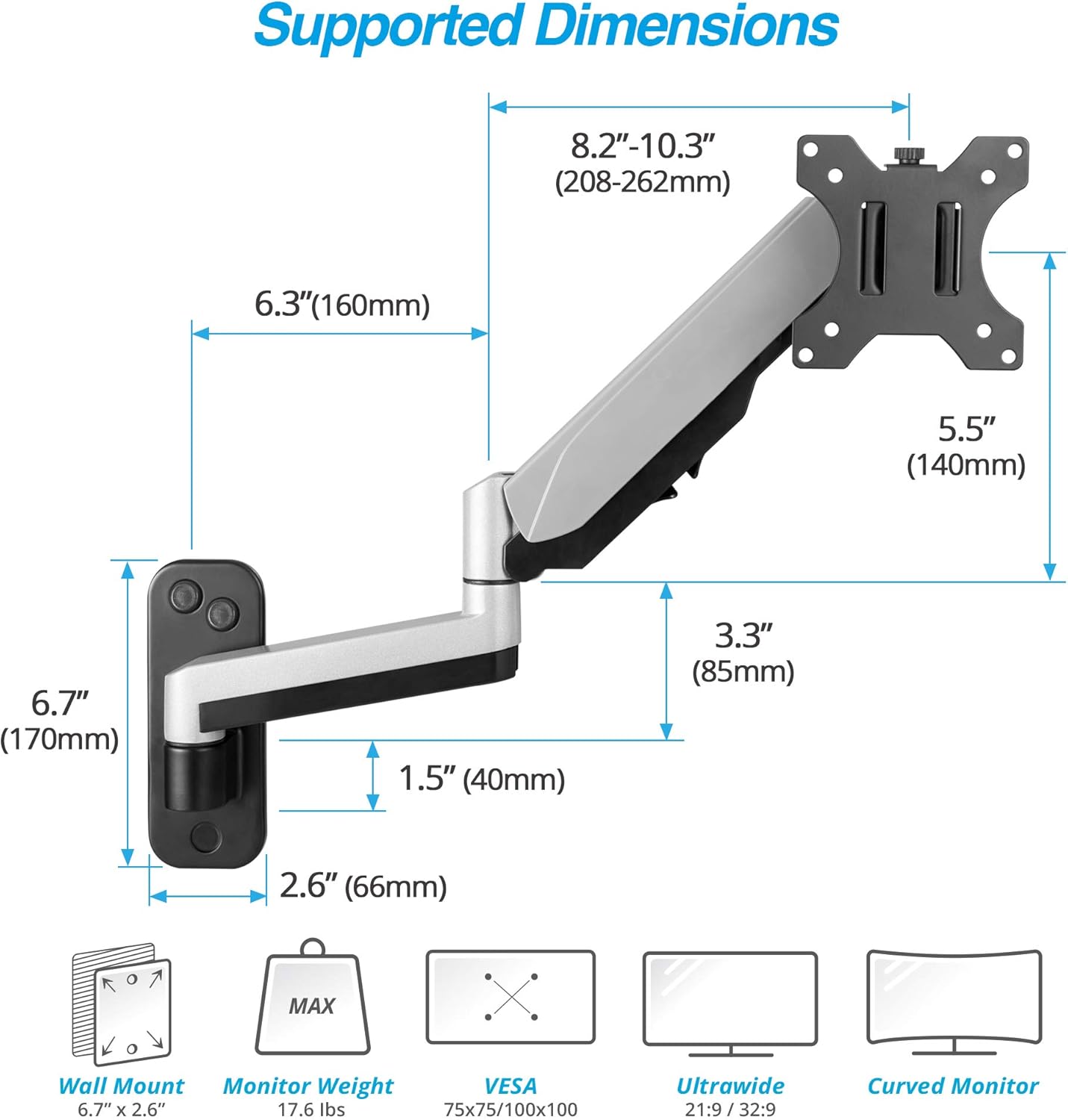 AVLT Single 13"-32" Monitor Wall Mount fits One Flat/Curved Computer Monitor Full Motion Height Swivel Tilt Rotation Adjustable Monitor Arm - VESA/Cable Management