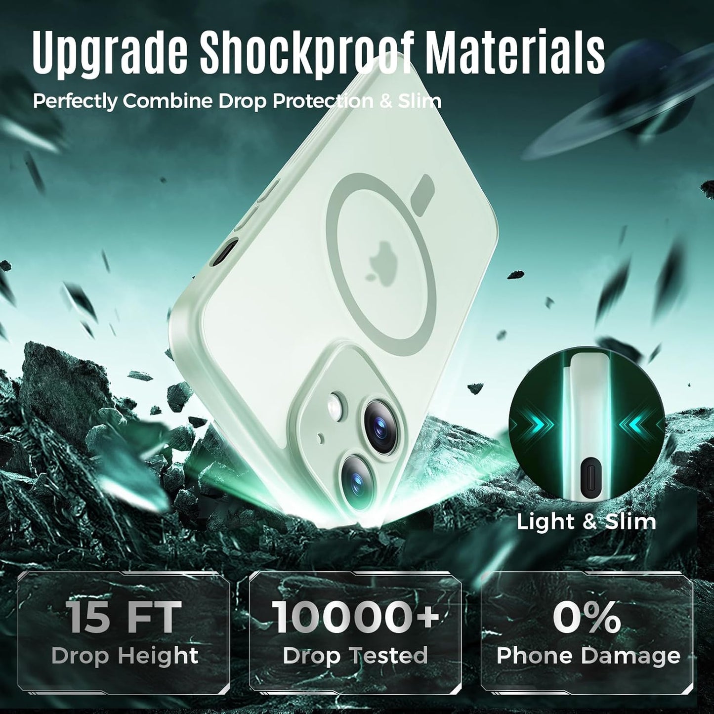 Designed for iPhone 12 Case, Compatible with MagSafe, with Privacy Screen Protectors X2, [Camera Protection] [15FT Military Drop Protection] Shockproof Phone Case, 6.1", Calke Green