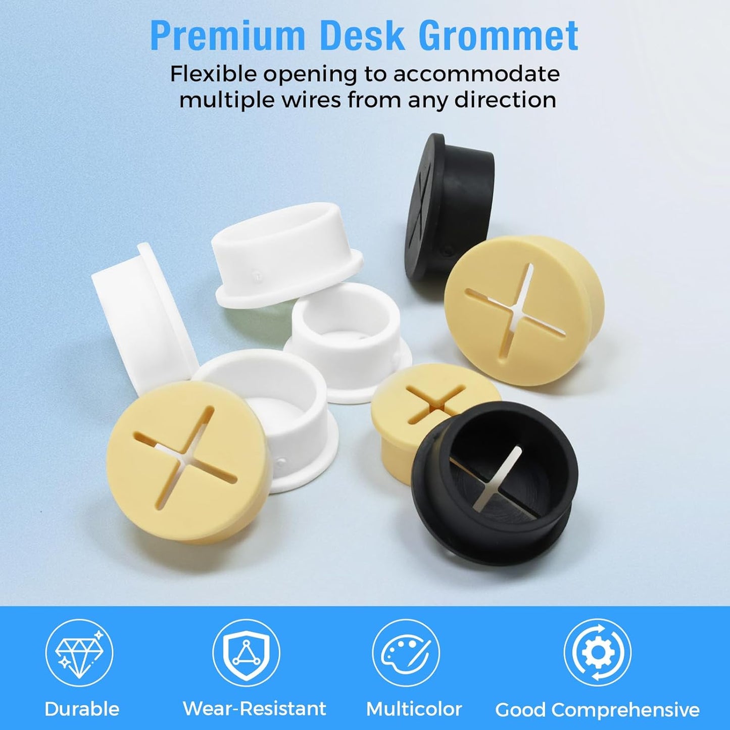 Desk Grommet, 1 in 25 mm Silicone Rubber Grommets, Black Desk Hole Cover for Cables, Flexible Wall Cord Pass Through Grommet for Office Table Computer Home Furniture Wire Organizer-8 Pcs