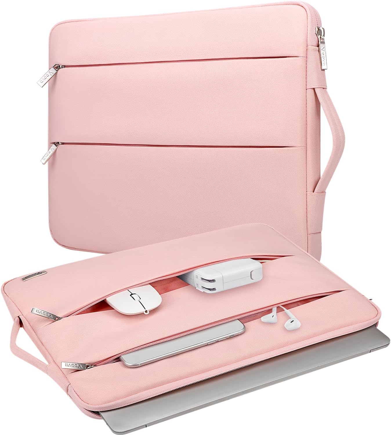 Voova Laptop Sleeve Carrying Case 15.6 16 Inch,Slim Computer Cover Bag Compatible with MacBook Pro 15/16, Dell xps 15,15-16 Inch HP Dell Asus Acer Laptop, Sakura Pink