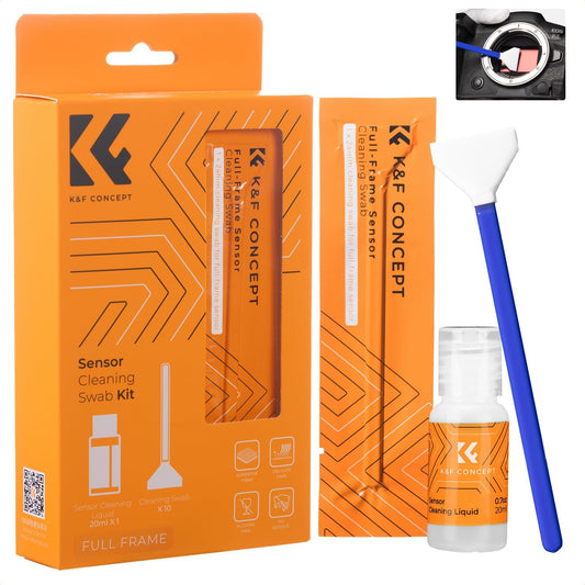 K&F CONCEPT 24mm Full Frame Sensor Cleaning Swab*10 + 20ml Sensor Cleaner, DSLR SLR Digital Camera CMOS and CCD Sensor Cleaning Swab Kits for Nikon Sony Canon Camera Clean
