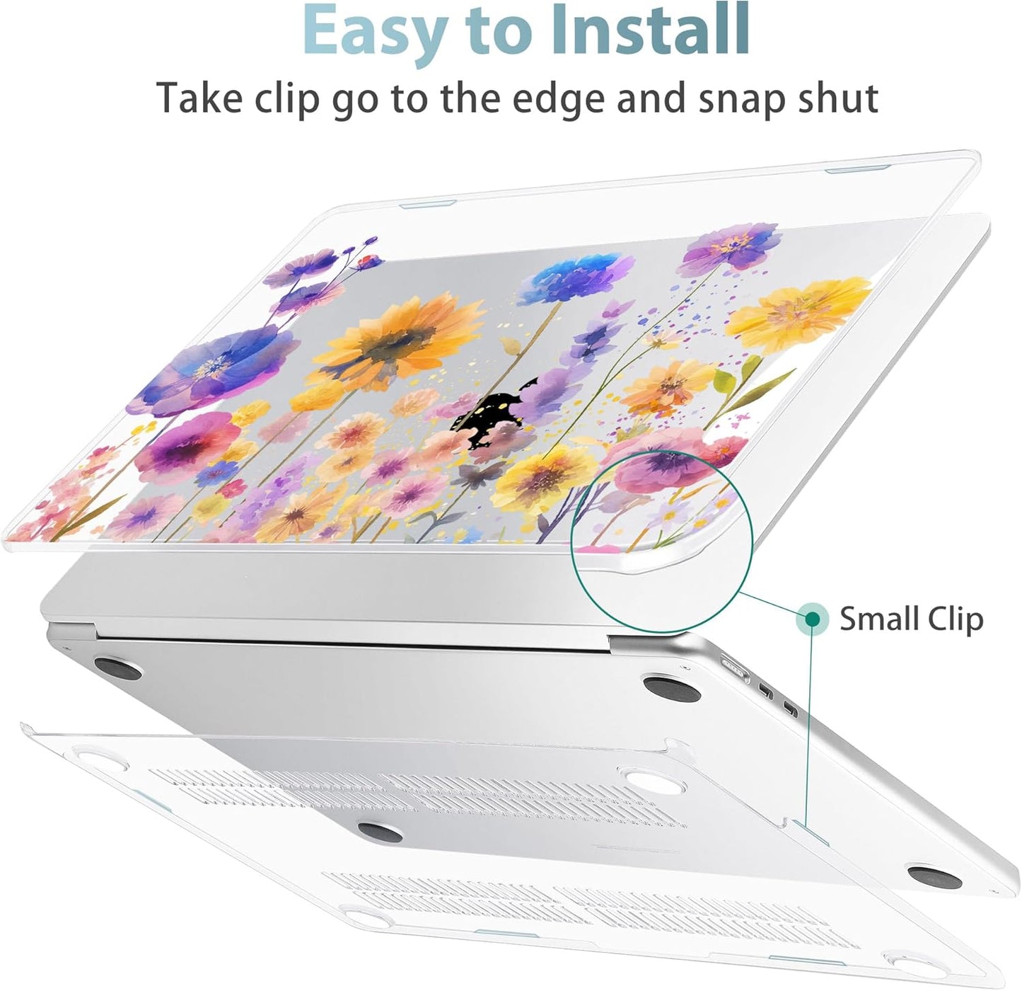 May Chen for MacBook Air 13.6 inch Case A3240 M4 A3113 M3 A2681 M2 with Retina Dispaly, 2025 2024 2023 2022 Release, Plastic Hard Shell Case with Screen Protector & Keyboard Cover, Watercolor Flower