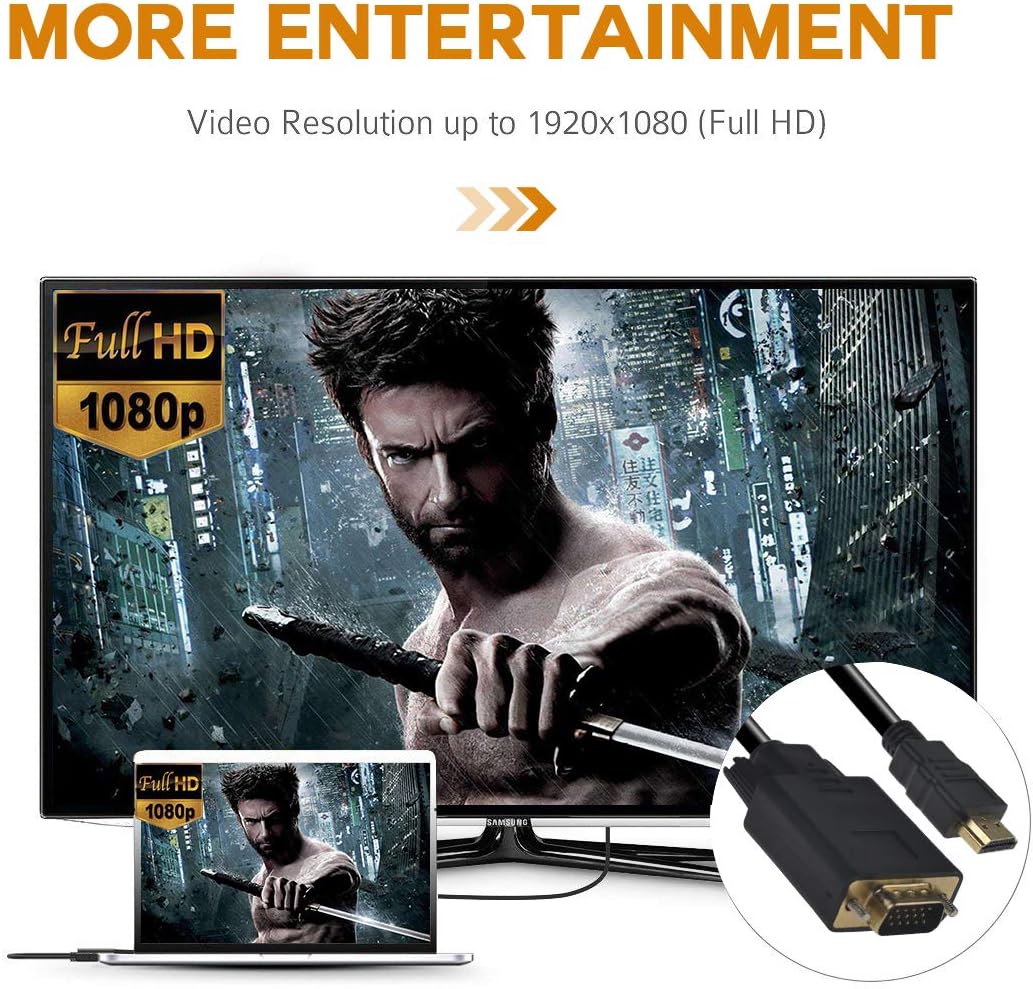 HDMI to VGA Cable, 1080P HDMI Male to VGA Male M/M Video Converter Cord Adapter Compatible with hdmi Desktop, Laptop, DVD to 15 Pin D-SUB vga HDTV Monitor Projector (10 Feet)