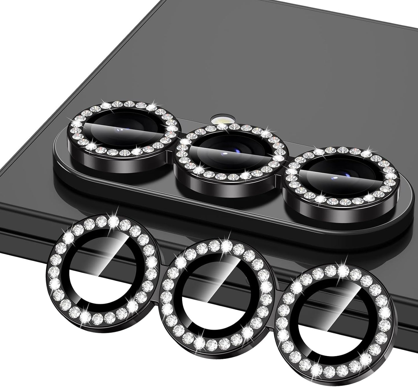 for Samsung Galaxy Z Fold 7 Camera Lens Protector, Individual Metal Ring Tempered Glass Lens Cover, [Strong Adsorption] Scratch Resistant Ultra-Thin HD Clear Lens Cover, 1 Set-Black Diamond