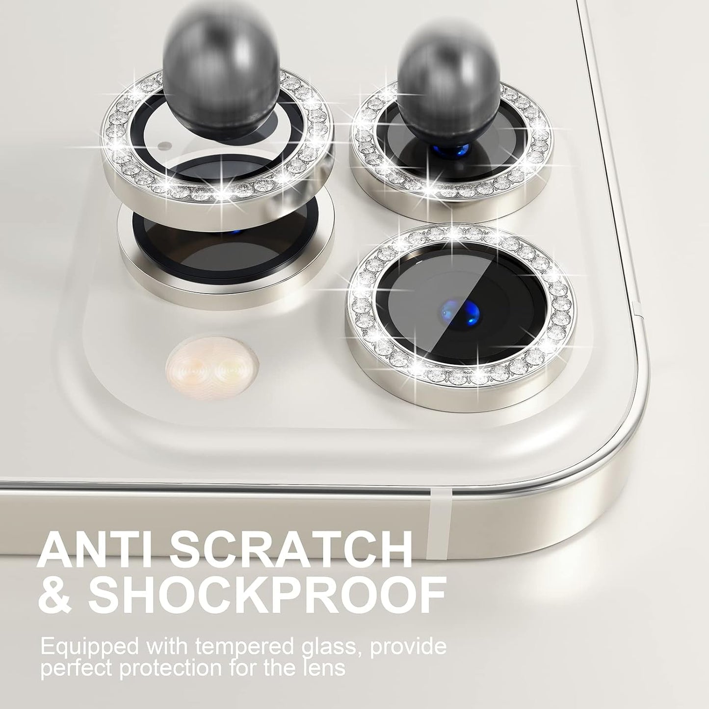 Choiche [3+1 for iPhone 13 Pro/iPhone 13 Pro Max Camera Lens Protector Bling, 9H Tempered Glass Camera Cover Screen Protector Metal Ring Decoration Accessories (Diamond-Silver)