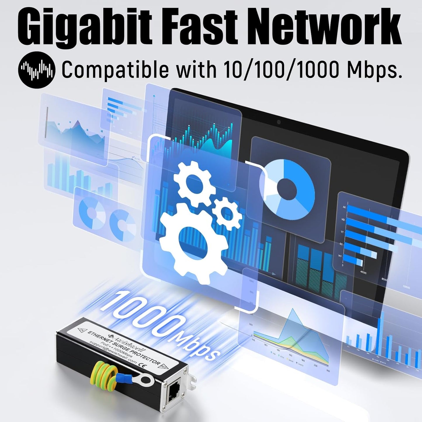 20KA Ethernet Surge Protector Gigabit, 2Pack PoE++ Network Protection, RJ45 Surge Protector-Ethernet Transformer, Lightning Arrestor CAT5/CAT6 Thunder Arrestor-Mounting Flange/GDT