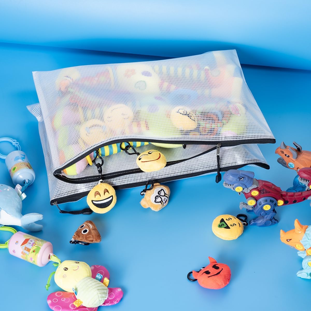 AUSTARK 10 Pcs Zipper File Bags, Waterproof Plastic Mesh Pouch for Office School, Board Game Storage Bags (A3 Size 16.9''x12'', White and Black)