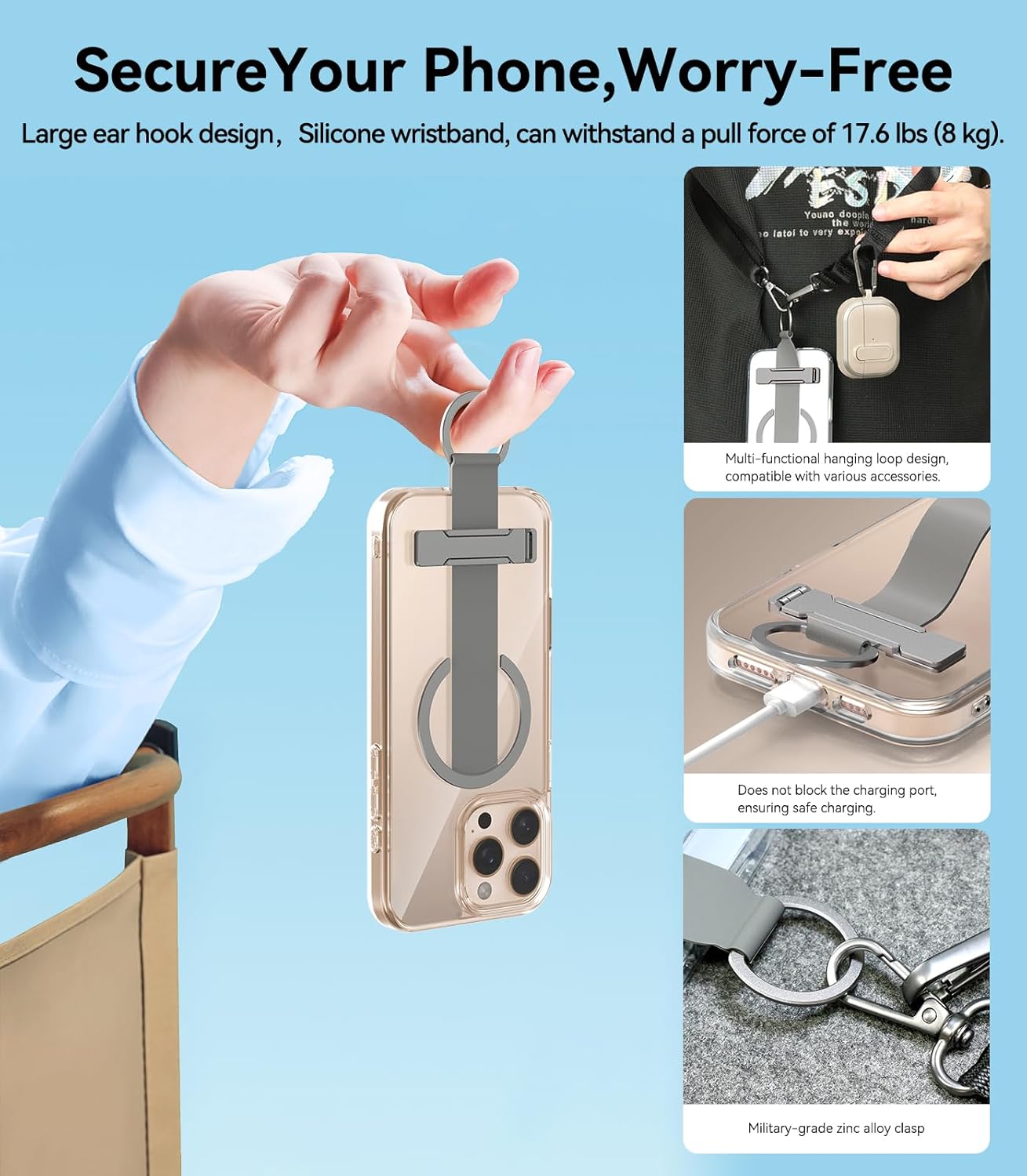 for iPhone 16 Pro Case 4-in-1 - Magnetic Clear Cover, Adjustable Wrist Strap, Foldable Stand & Crossbody Lanyard, Anti-Yellowing Protective Case (for iphone16 Pro)