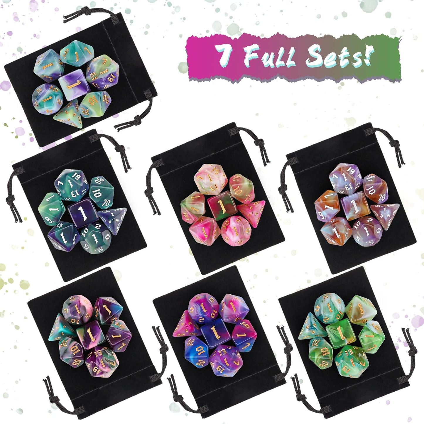 DND Dice Set, Surhugvy 7 X 7 (49 Pieces) Polyhedral Dice Set for Dungeons and Dragons DND RPG MTG Table Games Gift with 7 Pack Black Bags