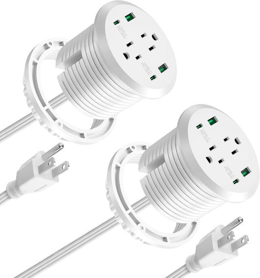 3 inch Desktop Power Grommet USB C,40W Fast Charging Station,Furniture Recessed Power Strip,2 Outlets,4 USB Ports,Flush-Mount for Desktop, Workspace Essential Desk Outlet,2 Pack