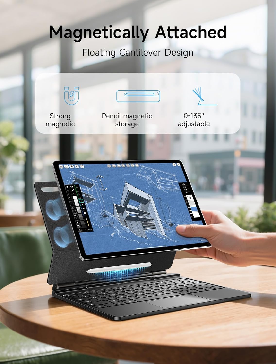 HOU Keyboard for Samsung Galaxy Tab S10+ Plus/S9+ Plus/S9 FE+ Plus/S8+ Plus/S7+ Plus/S7 FE 12.4" with Magnetic Case,Floating Cantilever,Multi-Function Trackpad,7 Colors Backlit,S Pen Holder,Black