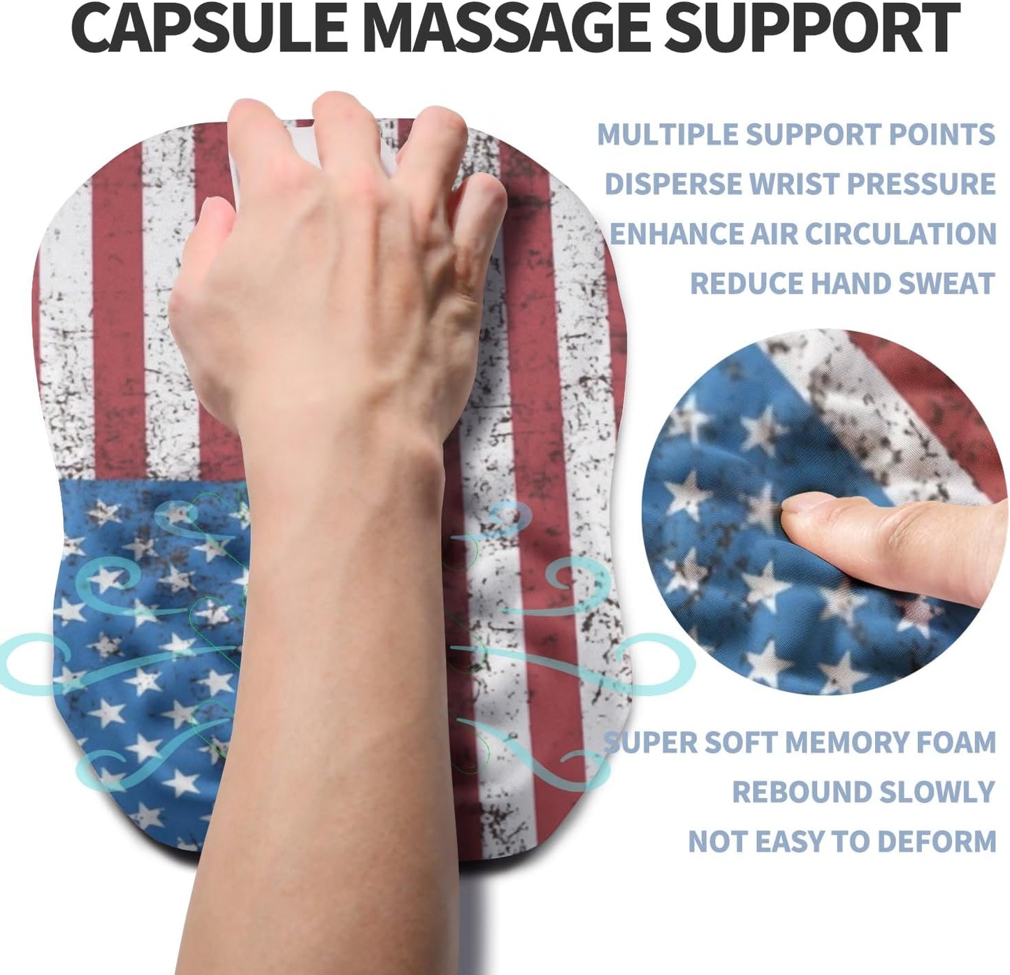 Ergonomic Raised Mouse Pad Wrist Support with Bilateral Slope Memory Foam Mousepad for Wrist Rest and Carpal Tunnel Pain Relief 11.8x7.9〃National Flag