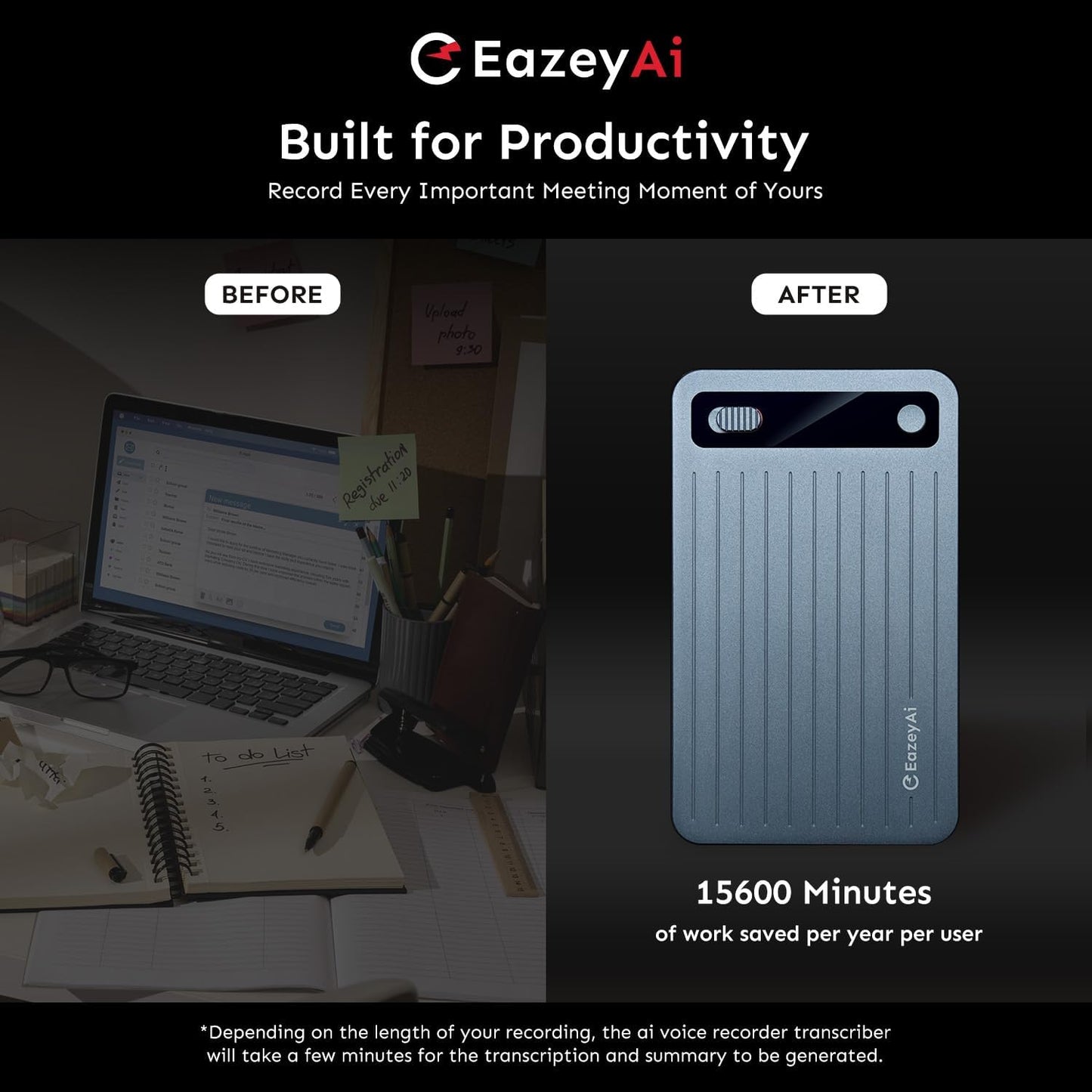 AI Voice Recorder, Transcribe & Summarize with AI Technology, Note Voice Recorder with App Control, Support 140 Languages, 64GB Memory, Audio Recorder for Lectures, Meetings, Calls(Blue)
