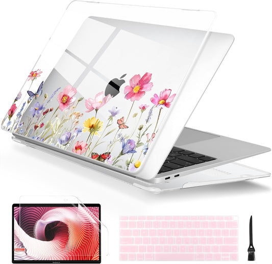 Batianda Case for M1 MacBook Air 13 Inch Model A2337 A2179 A1932 2021 2020 2019 Release,Lovely Creative Series Design Hard Shell with Keyboard Cover & Screen Protector, Spring Flowers