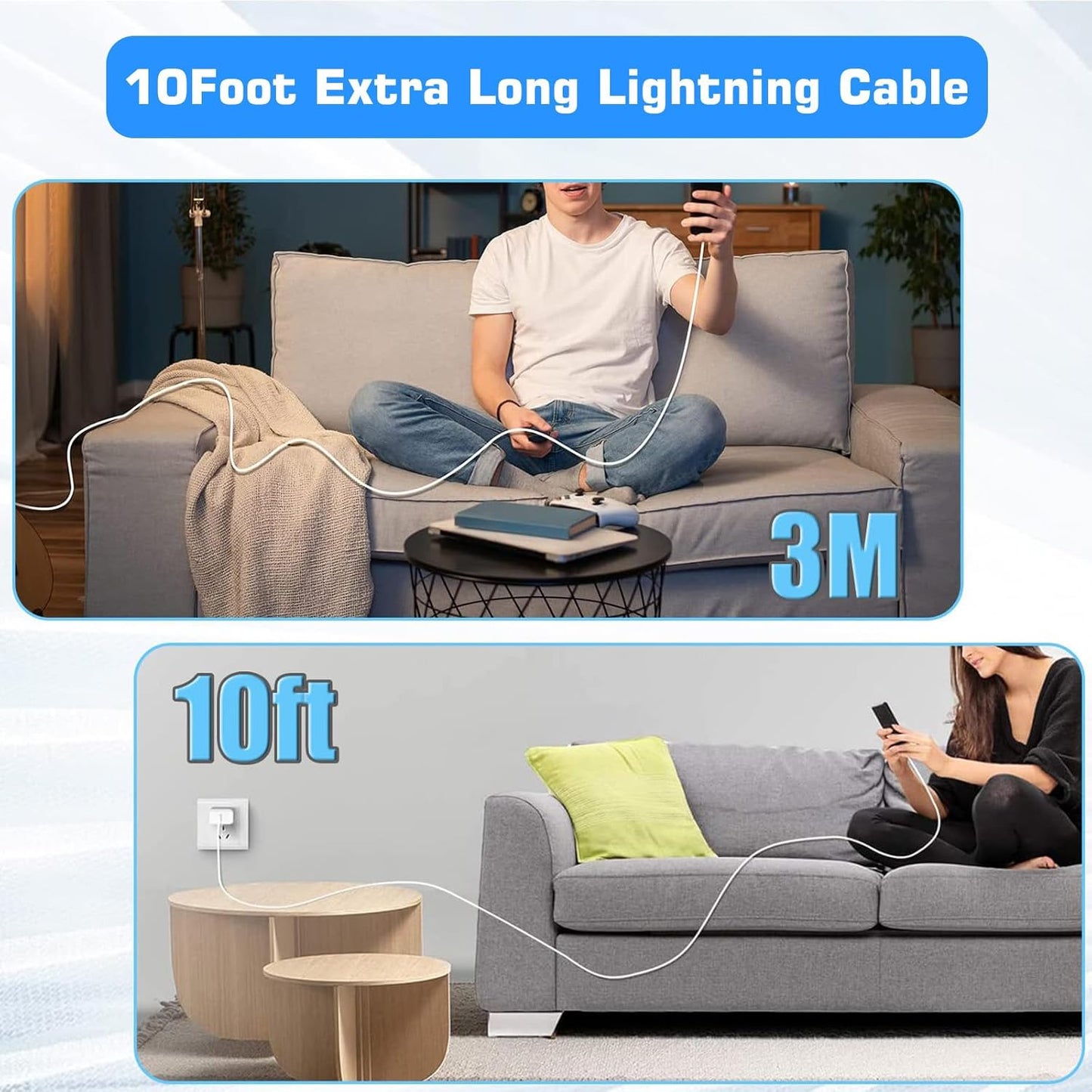 10FT iPhone Fast Charger,[Apple MFi Certified]10Foot Extra Long USB C to Lightning Cable PD Fast Charger iPhone Block Cubes Adapter Quick Charging for iPhone14 Pro Max/14 Plus/13 Pro/Mini/12/11/X,iPad