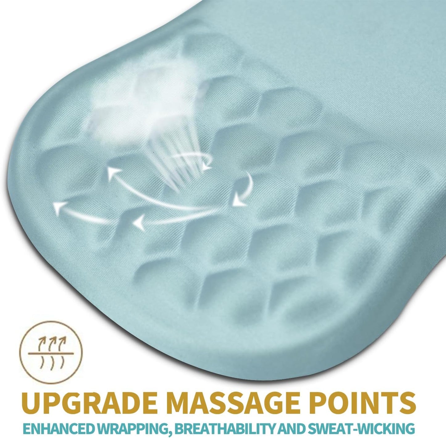 Hokafenle Ergonomic Mouse Pad Wrist Support with Massage Design, Wrist Rest Pain Relief Mousepad with Memory Foam&Non-Slip PU Base, Mouse Pads for Wireless Mouse & Desk (12x8 inch,Light Blue)