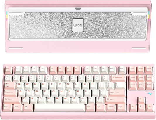 KEEBMONKEY WOBKEY Crush 80 Reboot CNC Aluminum 5-Second Quick-Release Triple-Mode Connectivity Mechanical Keyboard with Superior Acoustics (Pro Pink)