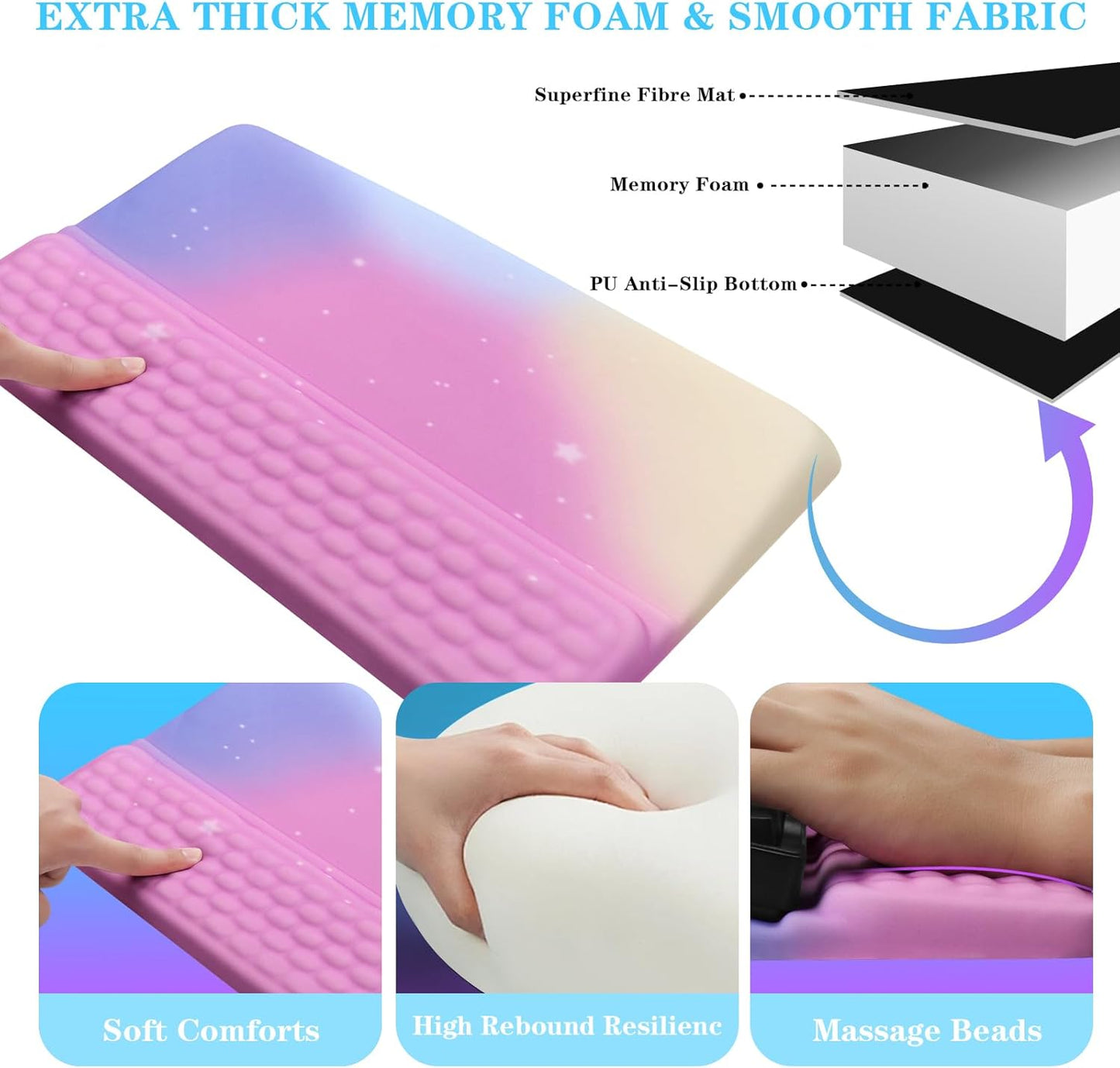 Computer Keyboard Stand with Wrist Rest, Ergonomic Tilted Keyboard Holder - Keyboard Riser with Wrist Pad - Keyboard Tray Support for Office Home - Starry Pink