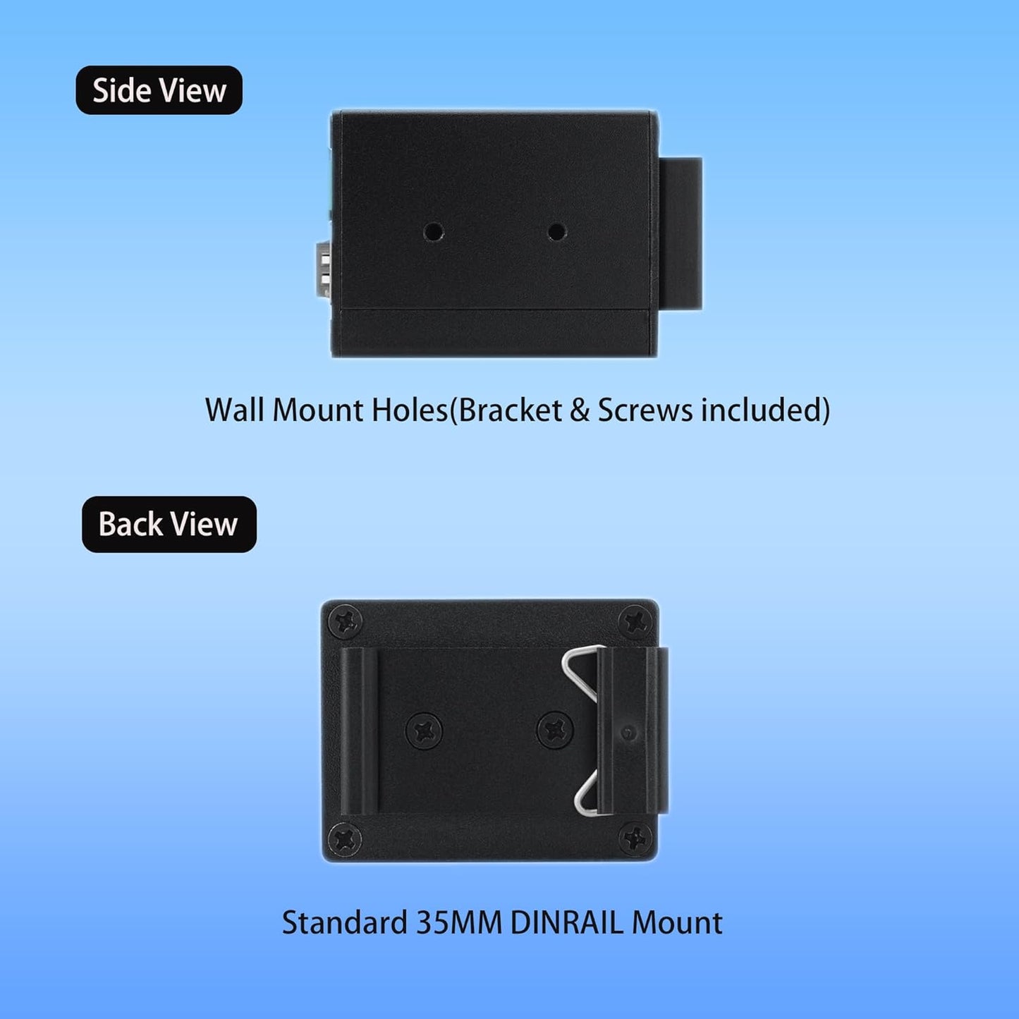 50W Industrial Mini Ethernet PoE+ Injector, 2 Ports Gigabit PoE+ Switch,High PoE+ 40W Each Port,IEEE802.3at/802.3af Compliant,Plug & Play, Wall Mount & Din Rail Mount(40W)