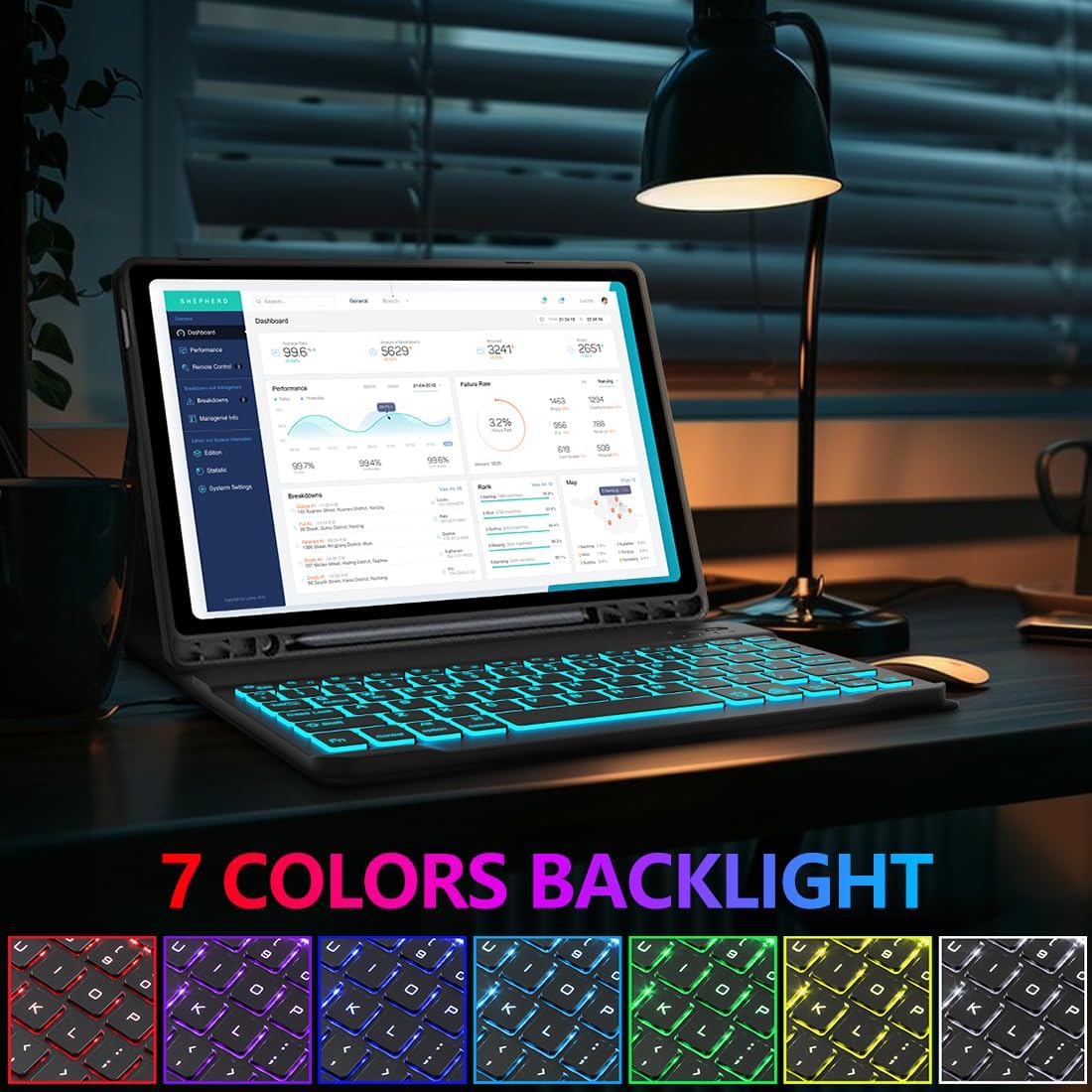 Galaxy Tab S9 FE+/ S9+ /S10+ 12.4 Inch Case with Keyboard, 7-Color Backlit Keyboard with S Pen Holder for Samsung Tab S10 Plus/S9FE Plus 5G 12.4" Black