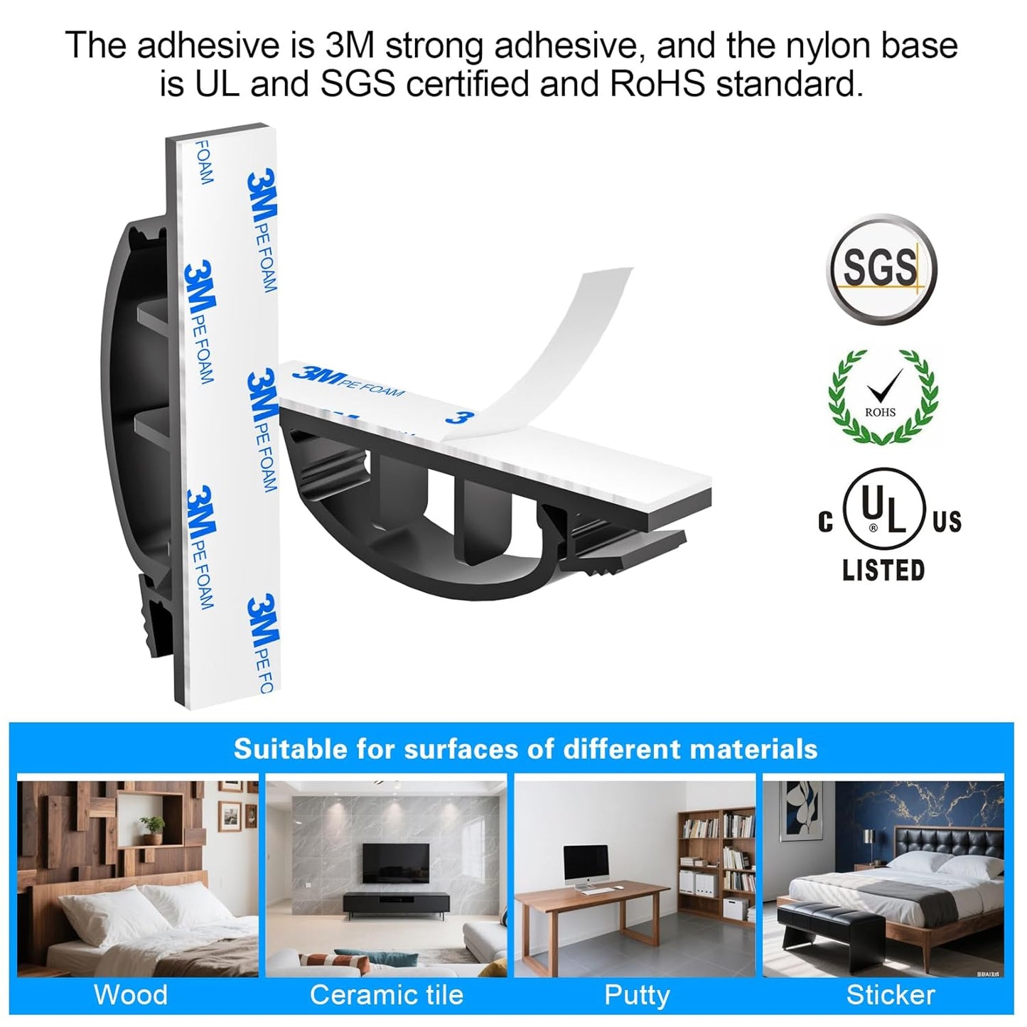 XHF 50pcs Adhesive Cable Wire Clips Black, Outdoor Cable Management Wire Organizer Cord Holder for Under Desk, Car, Wall, TV PC Ethernet Cable