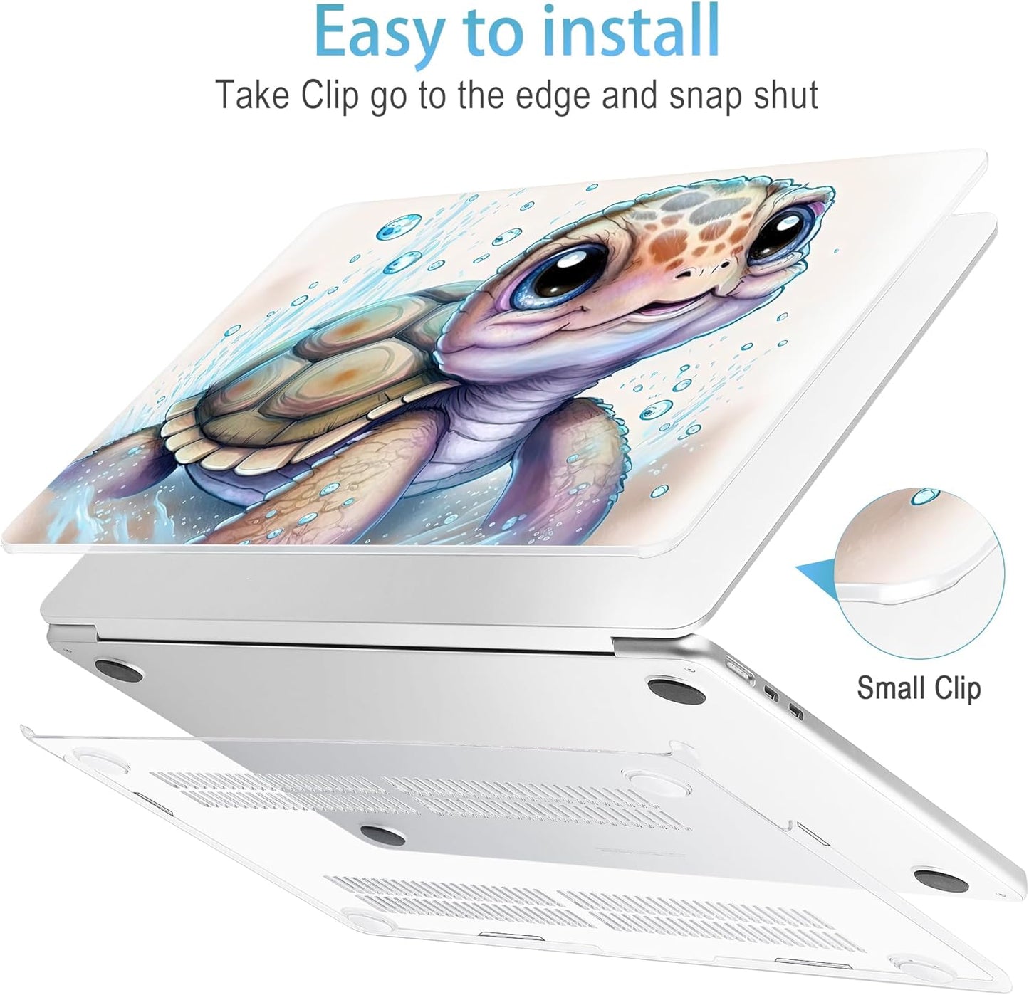Mektron for 2024 M3 MacBook Air 13.6 Inch A3113 Case Fits 2022 2023 A2681 M2 Chip with Liquid Retina Display Touch ID, Printed Plastic Hard Shell Cover for MacBook Air 13.6", Cute Turtle