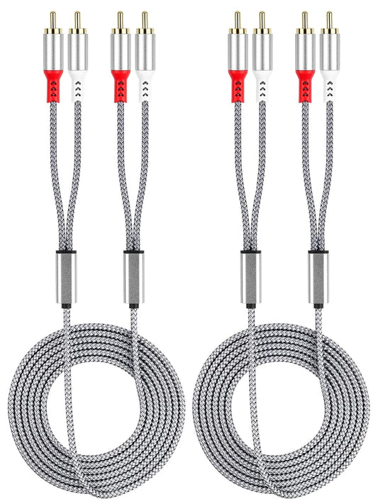 2 Pack 2RCA to 2RCA Cable 2 RCA Male Hi-Fi Systems Audio Stereo Subwoofer Cable Nylon-Braided Auxiliary Audio Cord for Home Theater HDTV Amplifiers Hi-Fi Systems Speakers and etc 6.6Ft Silver