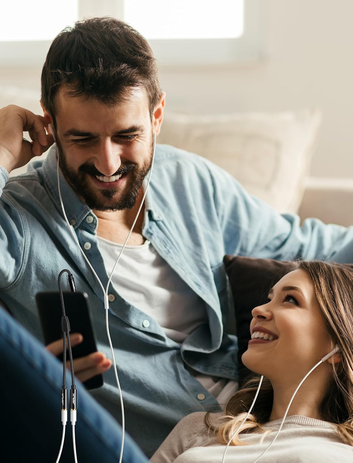 JSAUX Headphone Splitter, Audio Splitter 3.5mm Male TRS to 2 Dual 3.5mm Female Adapter Nylon-Braided Stereo Y Aux Cable for iPhone, Samsung, Tablets, Laptop, PlayStation and More [Black]