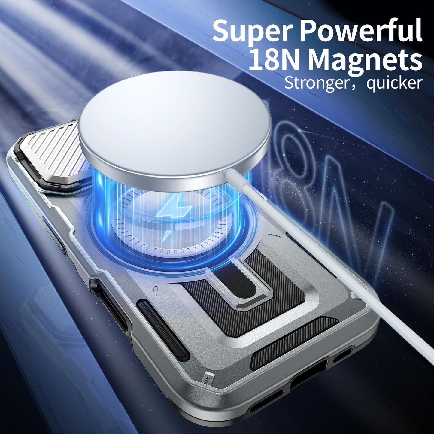 Camera Stand Case for iPhone 16 Pro, [Compatible with MagSafe] [Lens Cover] 2024 Version Military Grade Protective Soft Case for iPhone 16 Pro 6.3 inch Men Women, Grey