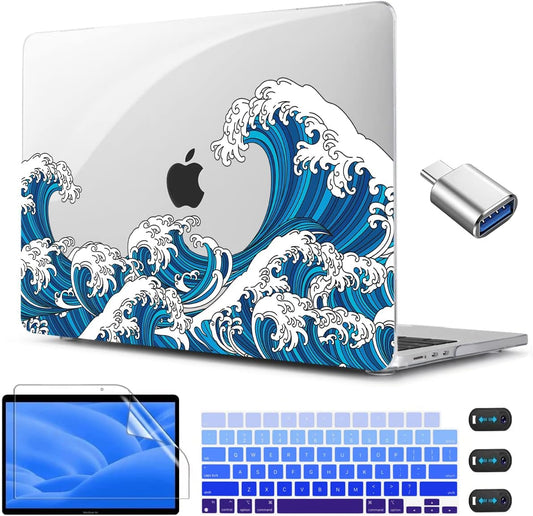 CISSOOK Wave Case for MacBook Air 13.6 inch 2025 2024 2023 2022 Release, Ocean Hard Shell Cover for MacBook Air 13.6 Touch ID Model A2681 A3113 A3240 M2 M3 M4 Chip with Keyboard Cover - Great Wave