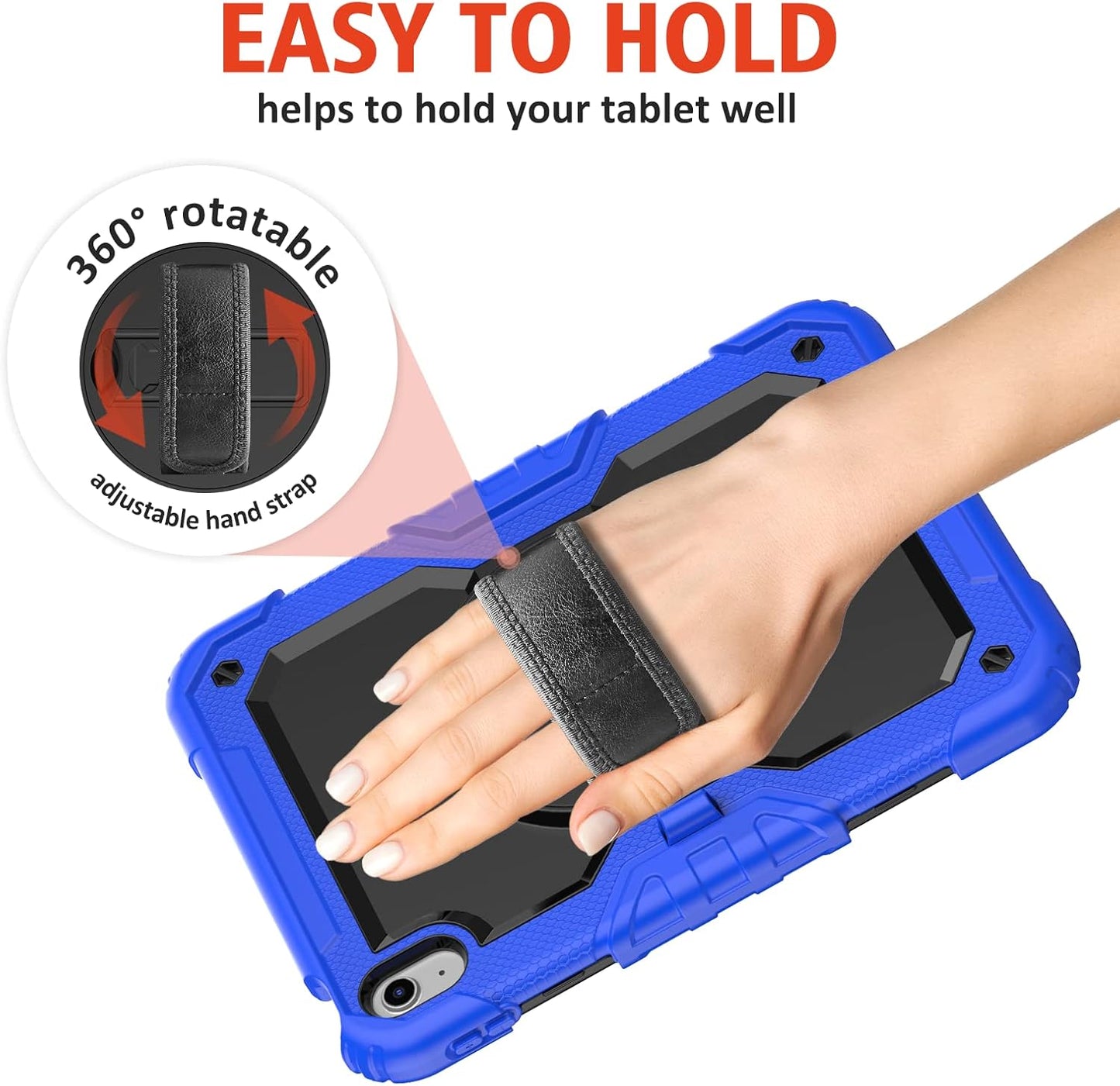 Ambison Case for iPad A16 11th/10th Generation 11"/10.9'' 2025/2022,Heavy Duty Shockproof Case with Tempered Glass Screen Protector, 360° Rotating Handle Strap&Stand,Shoulder Strap-Blue