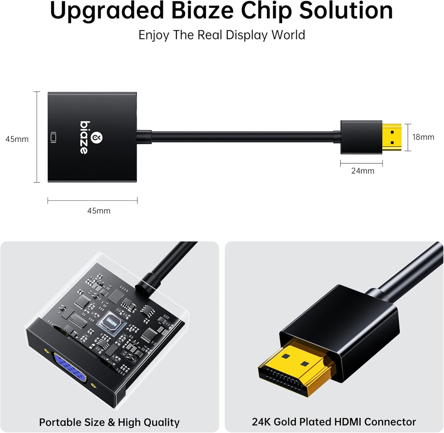 HDMI to VGA Adapter with 3.5mm Audio & USB Power – 1080P Converter for Laptop, TV Box, PS4, Monitor & Projector