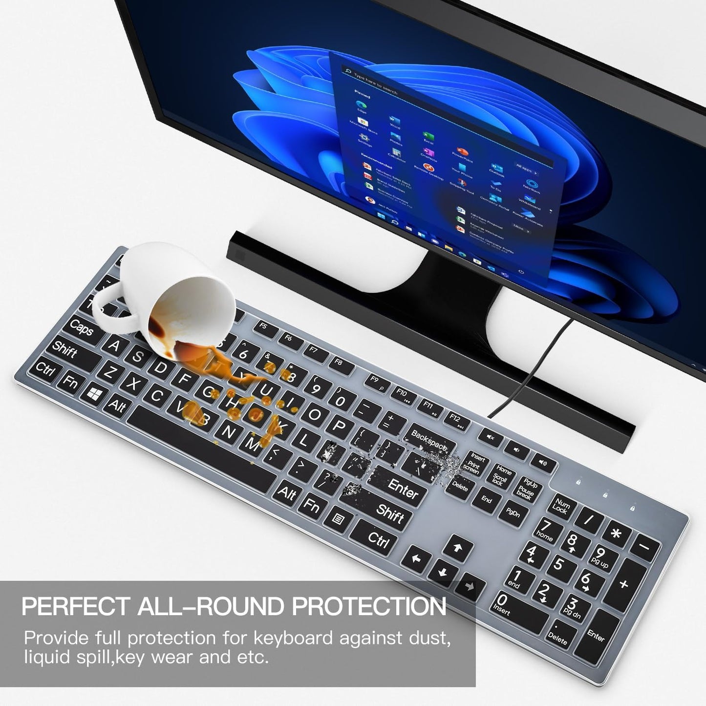 Keyboard Cover with Large Letters Compatible with DELL KB216 KB216b KB216t KB216d KB216p Wired Keyboard/DEll KM636 Wireless Keyboard Protector -Black