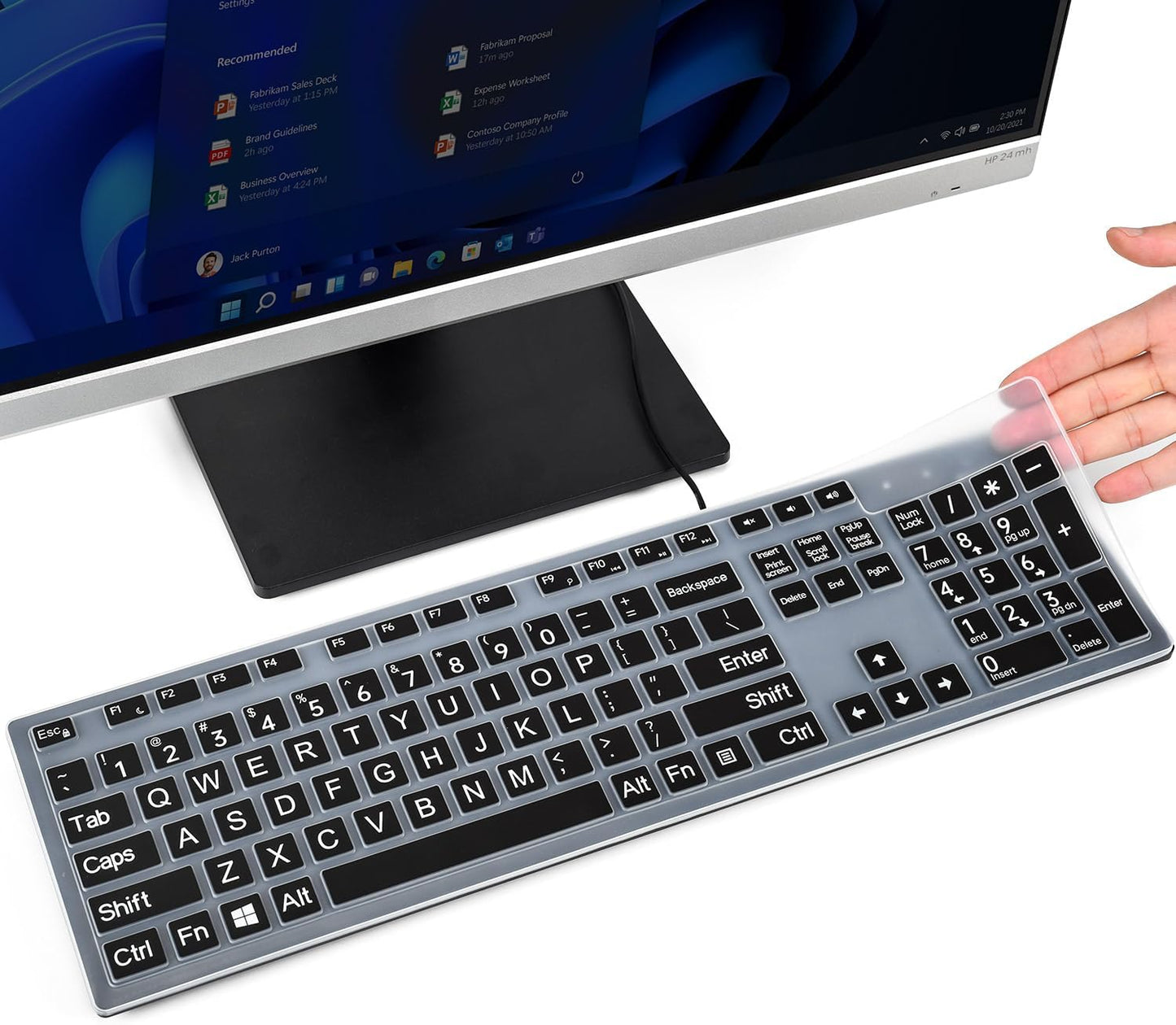 Keyboard Cover with Large Letters Compatible with DELL KB216 KB216b KB216t KB216d KB216p Wired Keyboard/DEll KM636 Wireless Keyboard Protector -Black