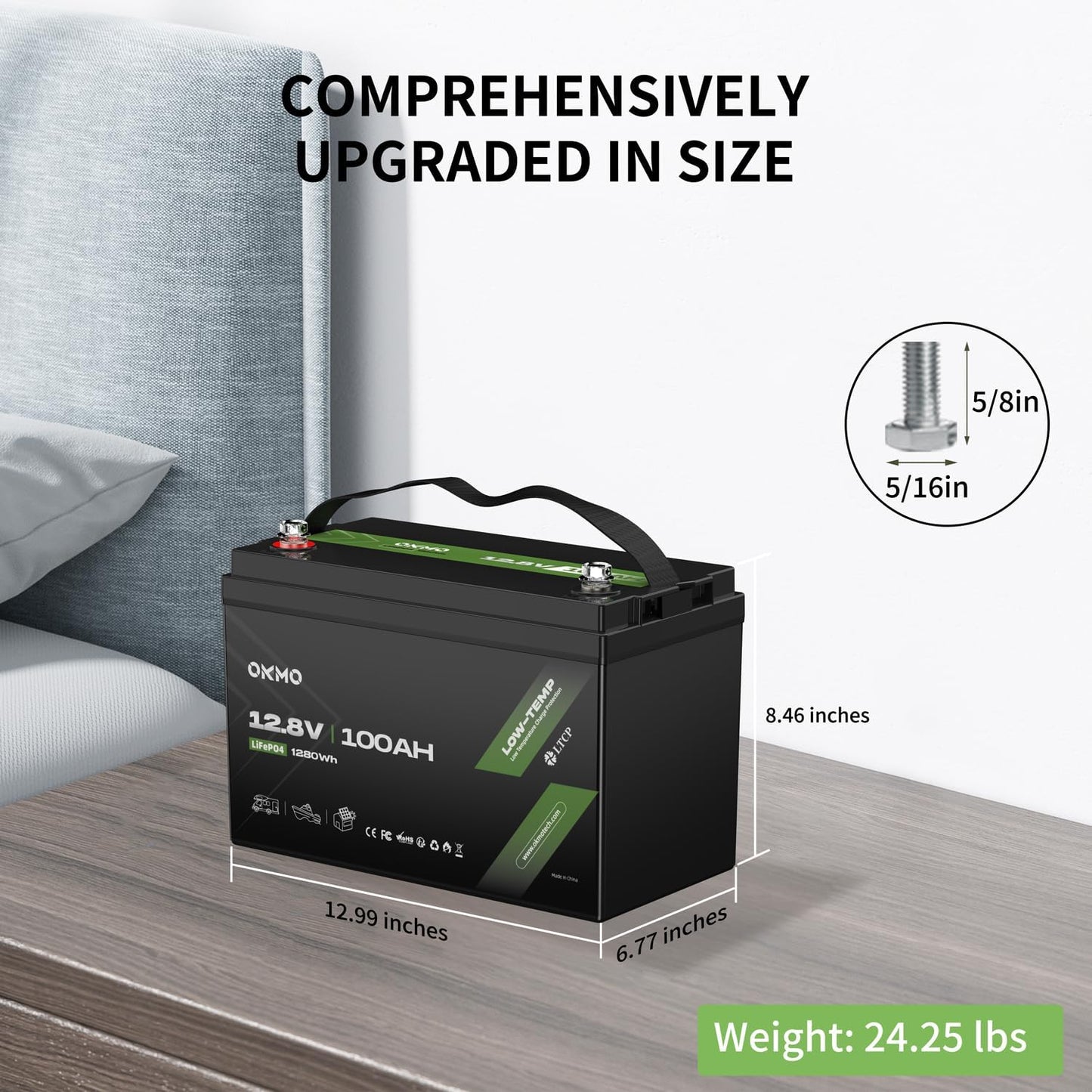 12V 100Ah LiFePO4 Lithium Battery, Built-in 100A BMS with Low-Temp Protection, 15000+ Deep Cycles & 1280Wh Energy for RV, Solar, Marine, Trolling Motor, Home Storage