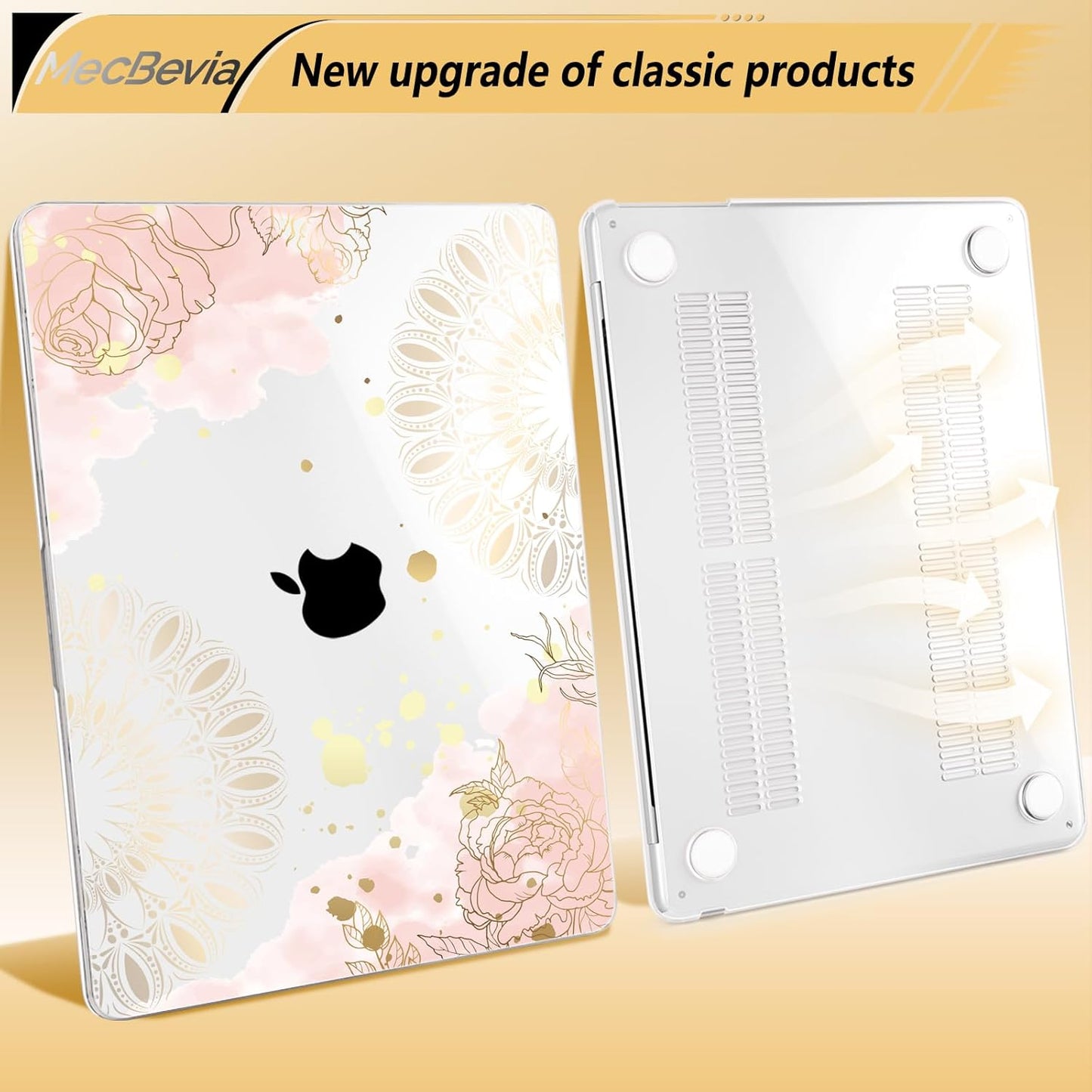 Compatible with MacBook Air 13.6 inch Case, M4 A3240/M3 A3113/M2 A2681 (Released 2025 to 2022), Hard Shell, Keyboard Cover, Screen Protector, Webcam Cover & Type-C Adapter, Vector Flower2