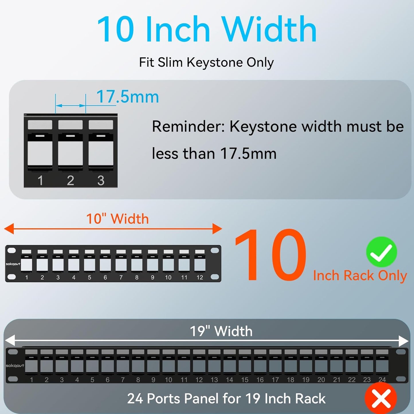 12 Port Mini Blank Keystone Patch Panel with Snap-in Design (2 Pack), Cat6 Network Patch Panel 1U 10 inch, Rack Mount Ethernet Patch Panel (for Slim Keystone Only)