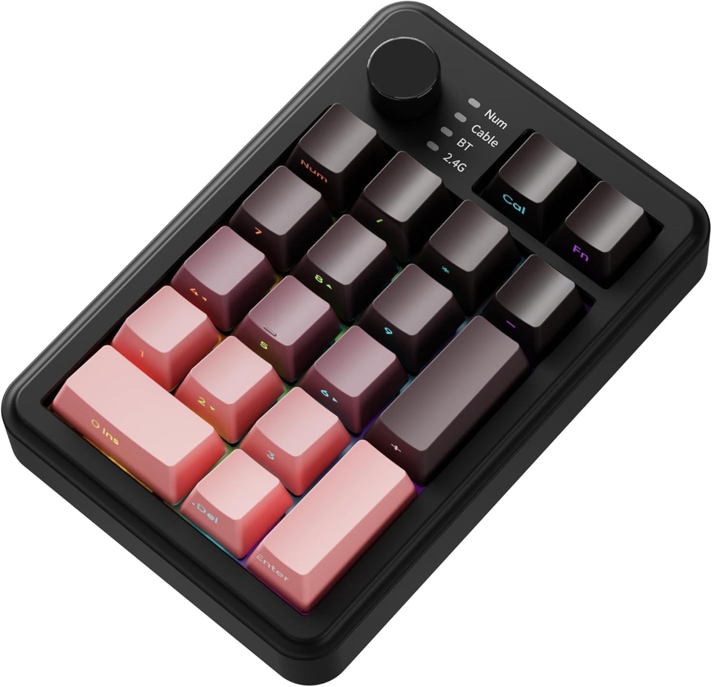 EWEADN NK20 Wireless Retro Mechanical Numpad with Knob, Bluetooth/2.4GHz/USB-C Connect with RGB Backlight Hot Swappable Number Pad, 20-Key Rechargeable External Num Pad for Win, Mac, Black Berry Pink