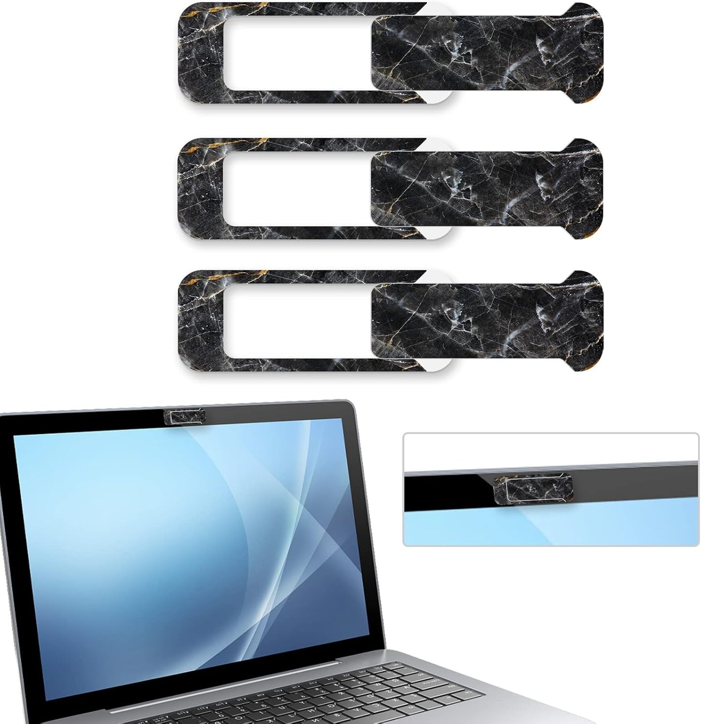 Webcam Cover, 3 Pieces, Laptop Camera Cover, Privacy Shielding Capacity is Twice as Big as The Traditional, Suitable for Computer Mobile Phones, laptops, Tablets and so on (Black Marble)