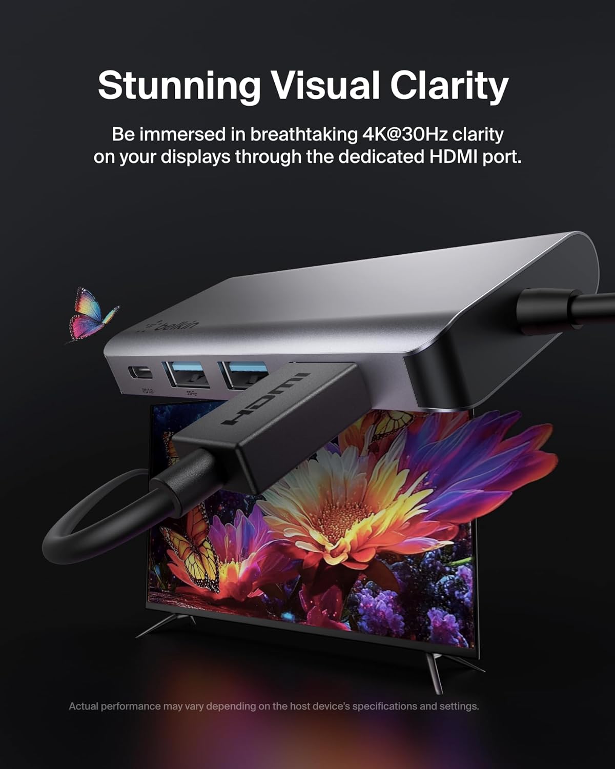 Belkin USB C Hub, 4-in-1 Multi-Port Laptop Dock with 4K HDMI, USB C Docking Station with 100 Watt Pass-Through Power Delivery, 2 X USB A Ports For MacBook Pro, Air, iPad Pro, Chromebook and More