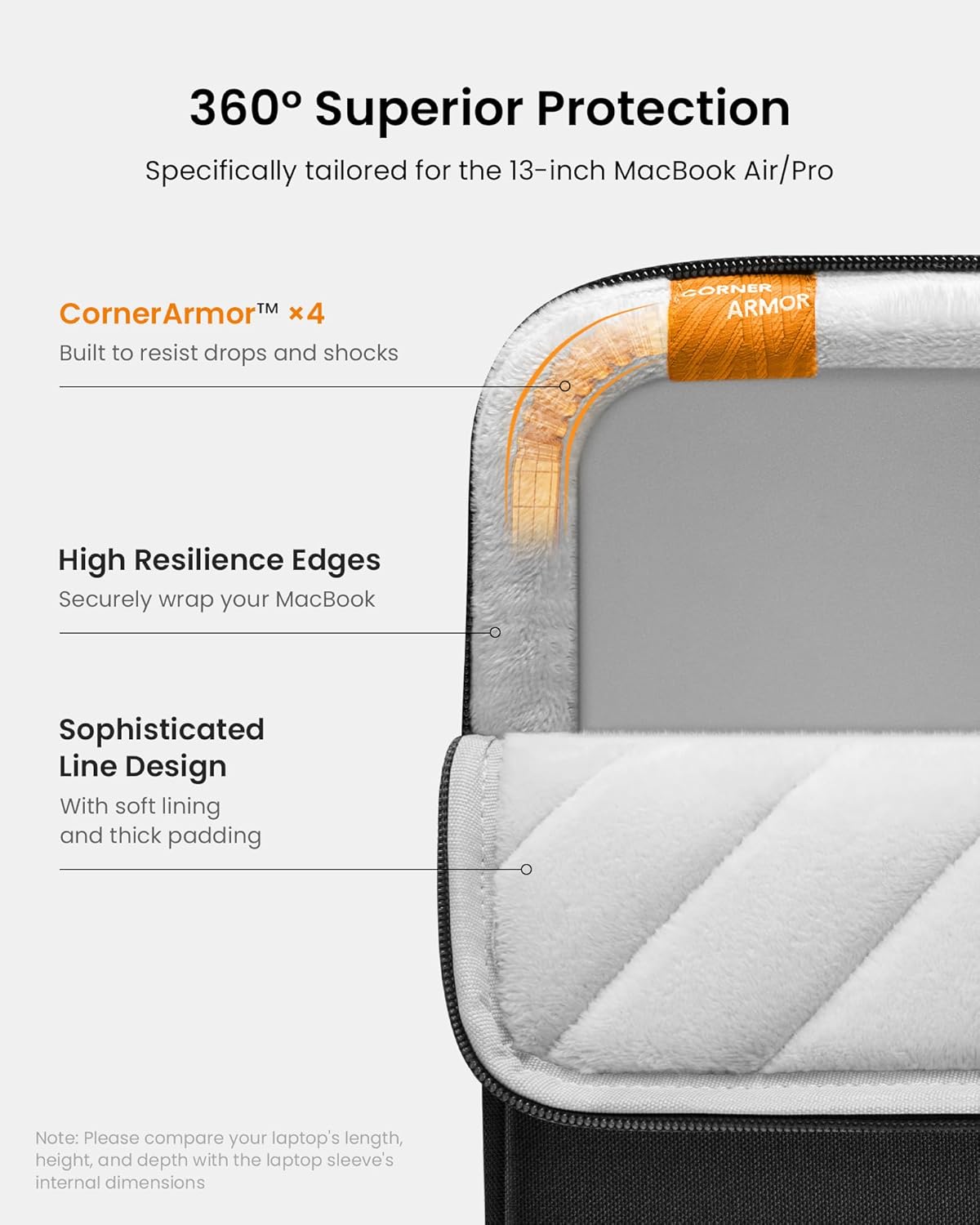 tomtoc 360° Protective Laptop Sleeve for 13-inch New MacBook Air M4/A3240 2025, M3/A3113, M2/A2681 M1/A2337 A2179 A1932, 13-inch MacBook Pro M2/A2686 M1/A2338, Water-Resistant Computer Case Bag