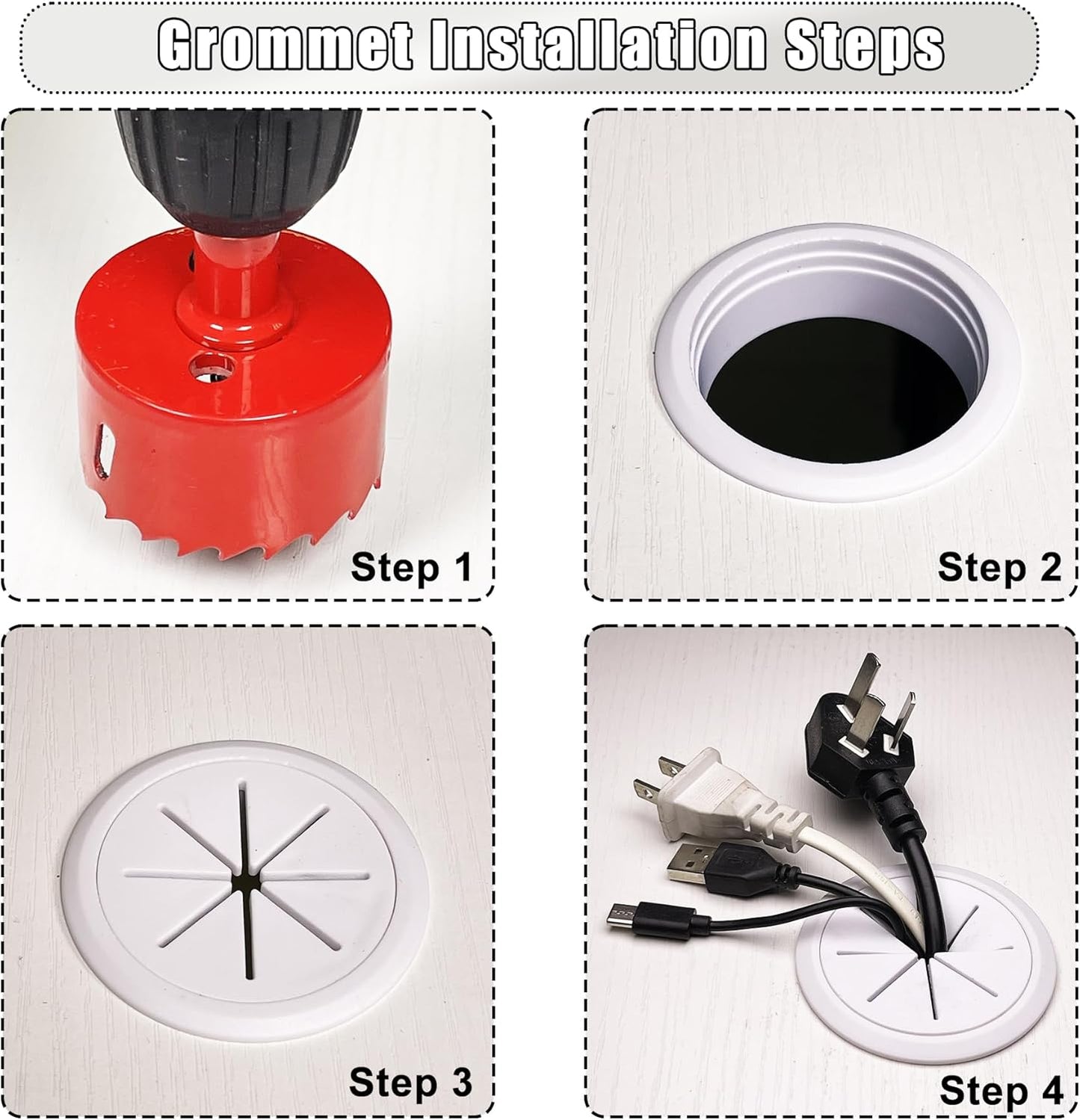 6Pack TV Cord Hider, 2-3/8"(60mm) in Wall Cable Management Kit,Cord Hider for Wall Mounted TV,Behind Wall TV Wire Kit Cable Hider,Includes 2 Pass Throughs and Hole Saw Drill Attachment(White)