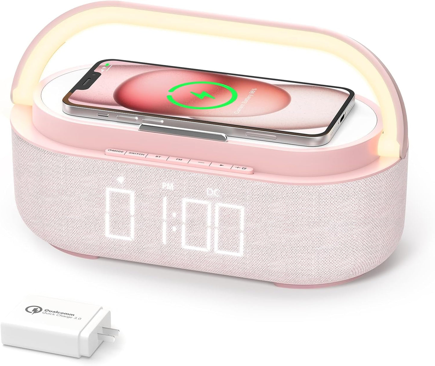 COLSUR Bluetooth Speaker with Wireless Charger, FM Radio, Dimmable LED Night Light, Dual Wireless Speakers, 2500mAh Portable Speaker for Home Decoration, Bedroom, Office, Gift