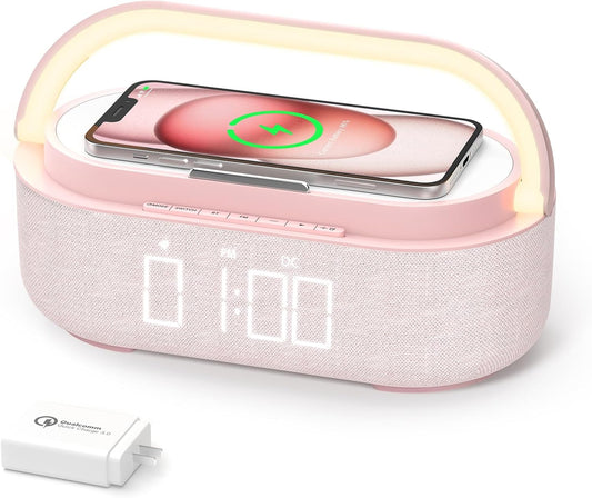 COLSUR Bluetooth Speaker with Wireless Charger, FM Radio, Dimmable LED Night Light, Dual Wireless Speakers, 2500mAh Portable Speaker for Home Decoration, Bedroom, Office, Gift