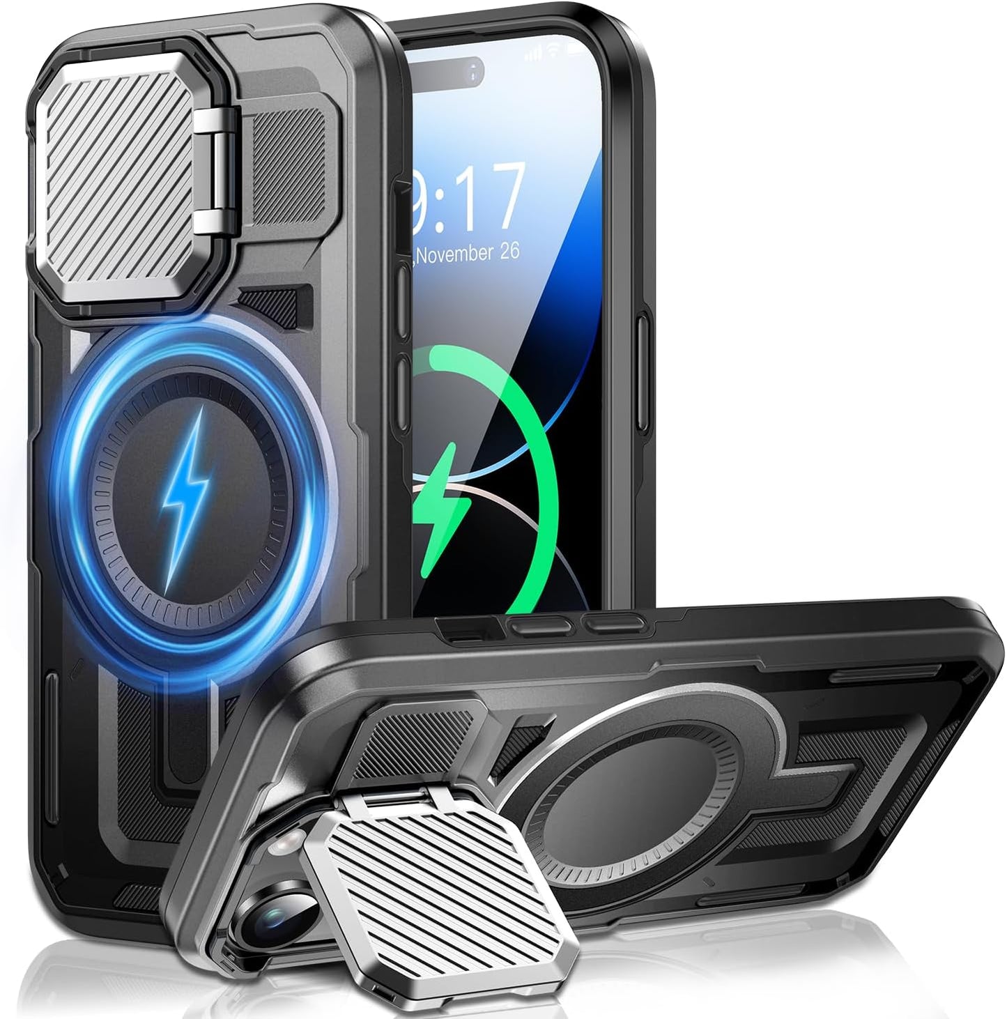 Camera Stand Case for iPhone 14 Pro, [Compatible with MagSafe] [Lens Cover] 2024 Version Military Grade Protective Soft Case for iPhone 14 Pro 6.1 inch Men Women, Black