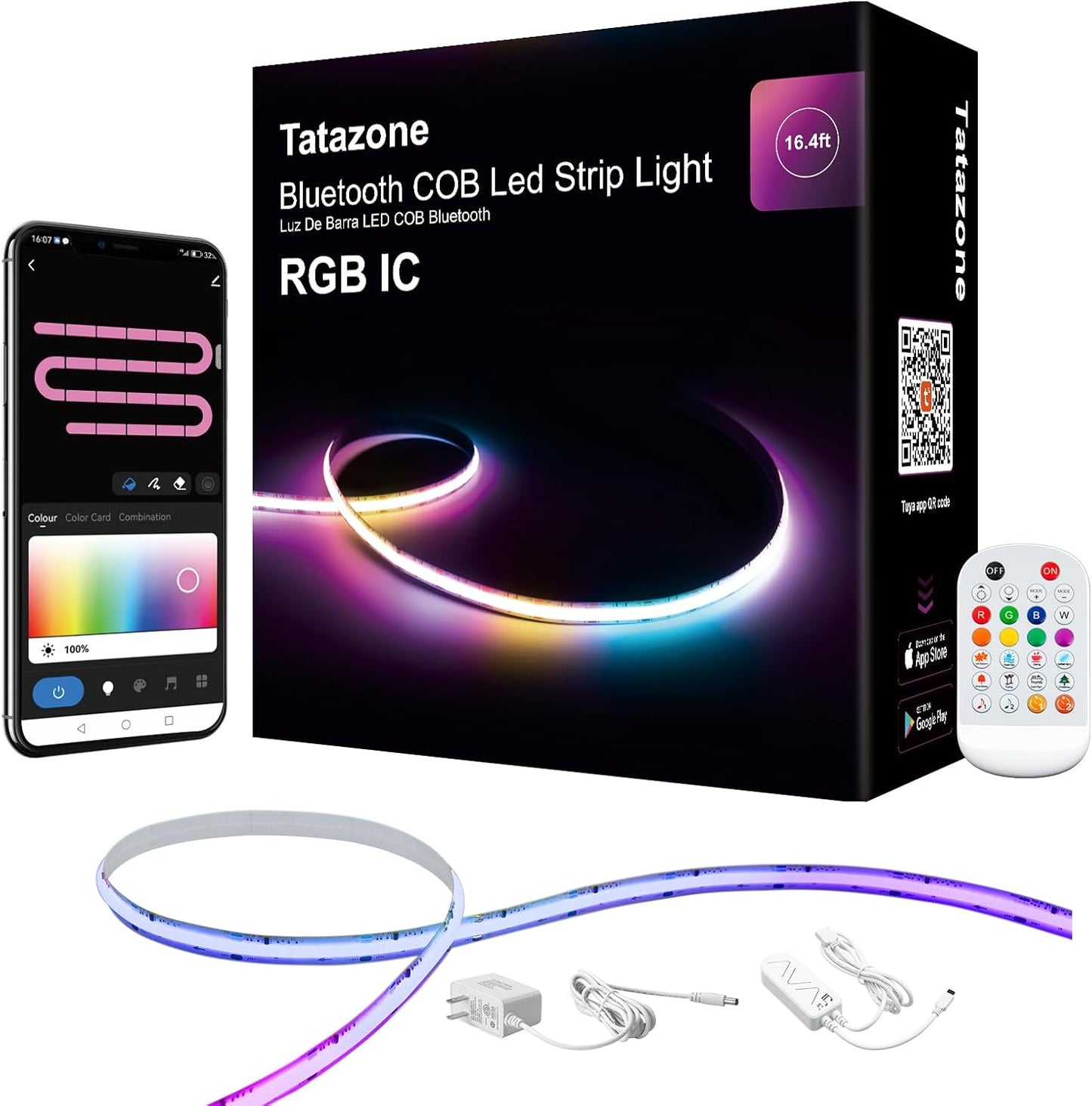 16.4ft Bluetooth RGB+IC COB Led Strip Light with App, Chasing COB Light Strip, Segmented Control, Music Sync, Color Changing Led Lights for Home Decor, Gaming, Cabinet, Desk