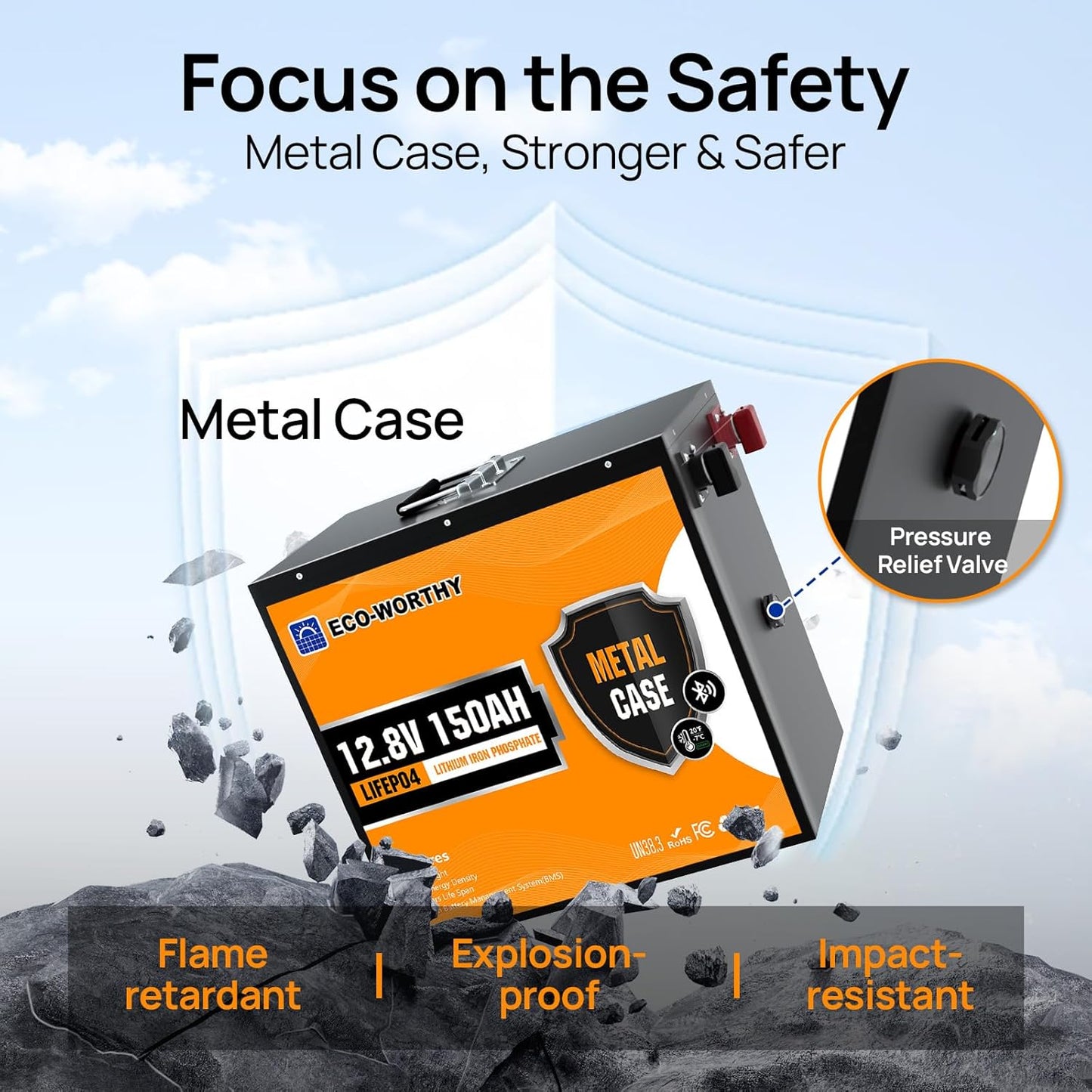 ECO-WORTHY 12V 150Ah Metal Case LiFePO4 Lithium Battery with Bluetooth, Low-Temp Protection, Rechargeable Deep Cycle Battery with 120A BMS, Ideal for Solar, RV, Camper, Marine, Trolling Motor